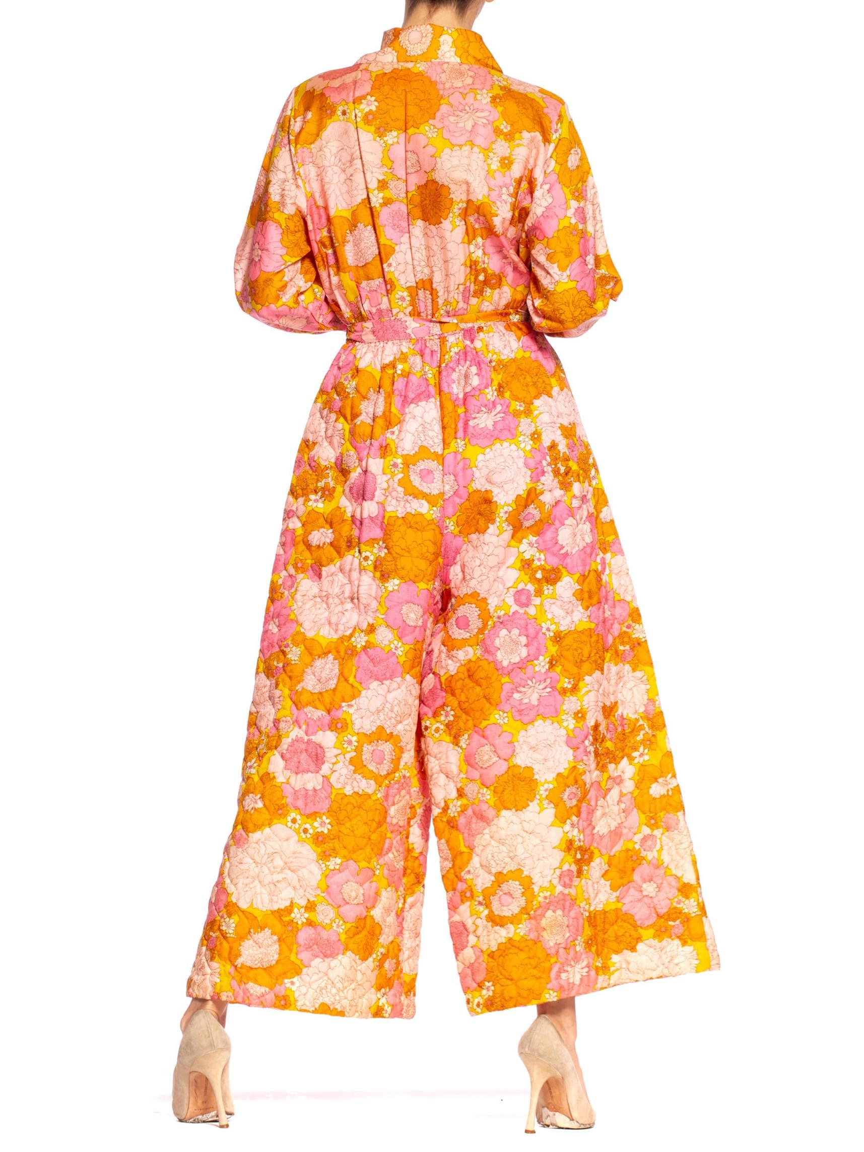 1960S Pink & Orange Quilted Floral Hostess Lounging Jumpsuit 6