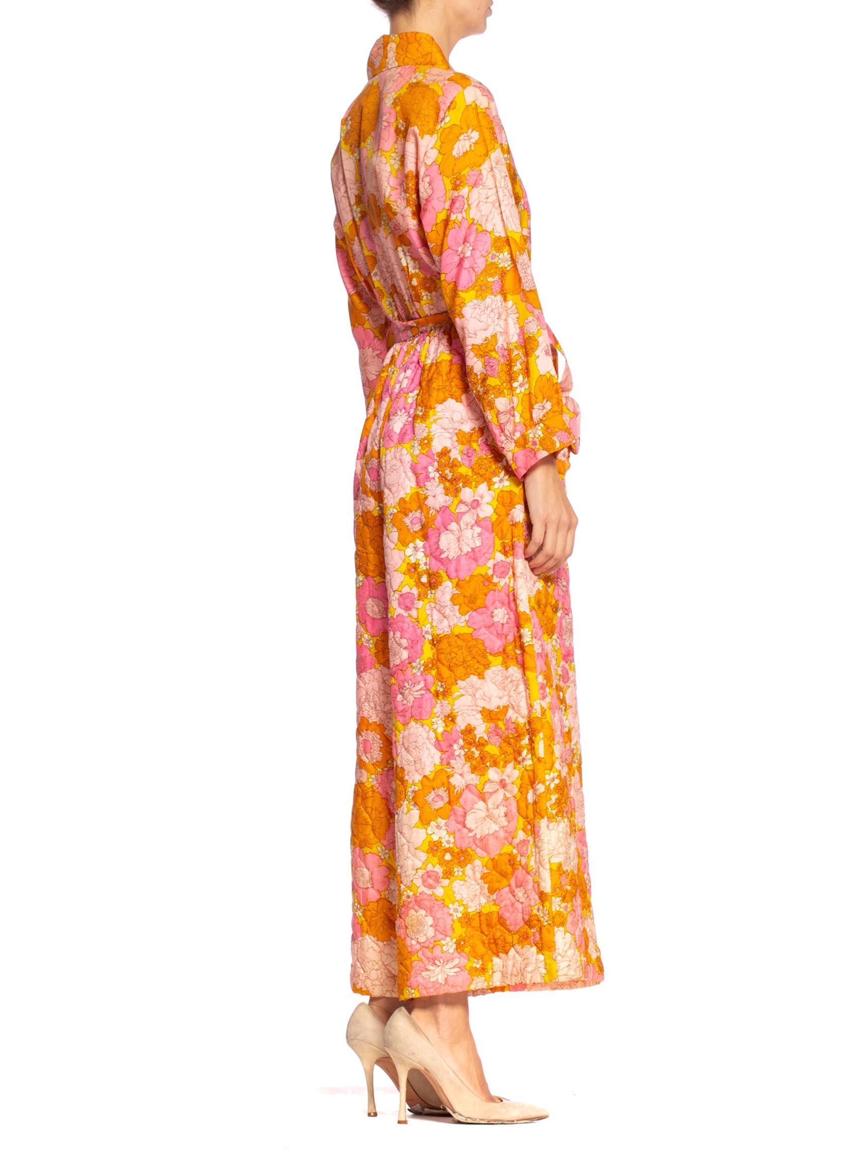 1960S Pink & Orange Quilted Floral Hostess Lounging Jumpsuit 3