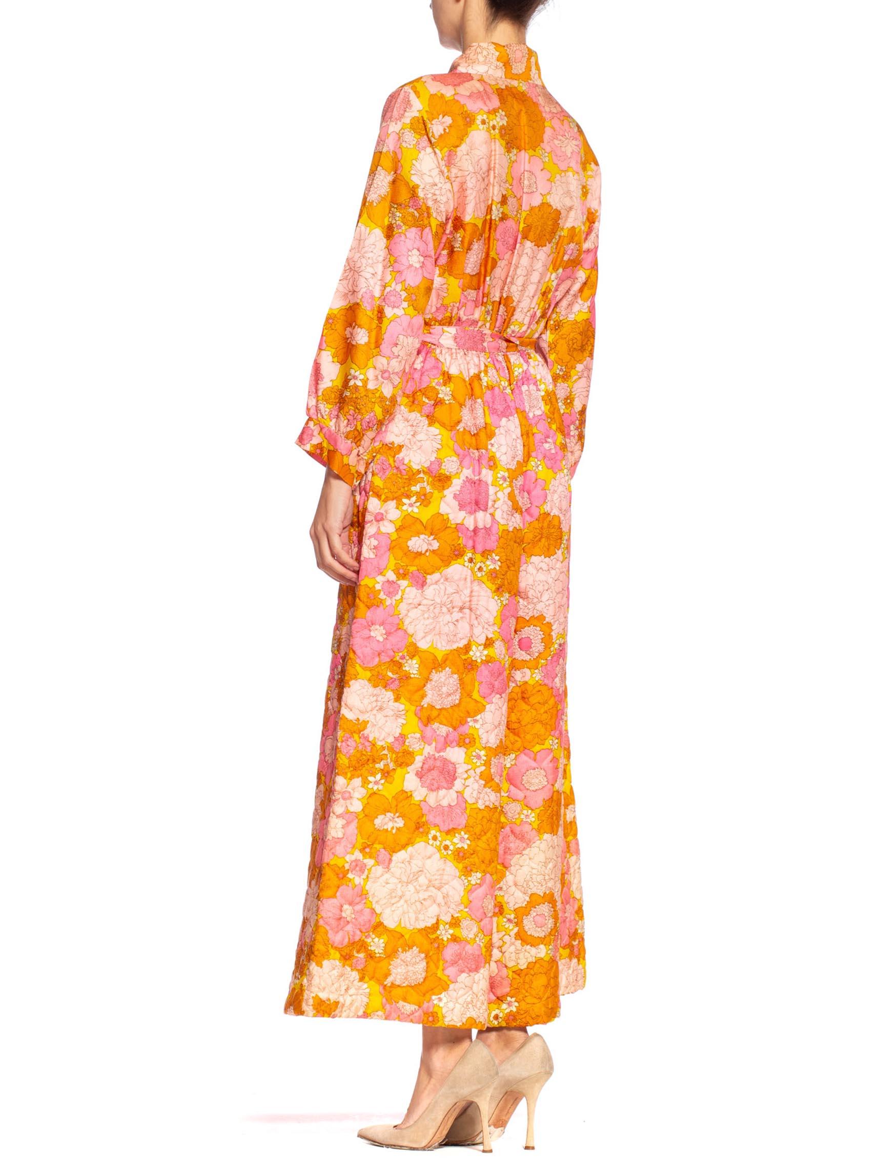 1960S Pink & Orange Quilted Floral Hostess Lounging Jumpsuit 5