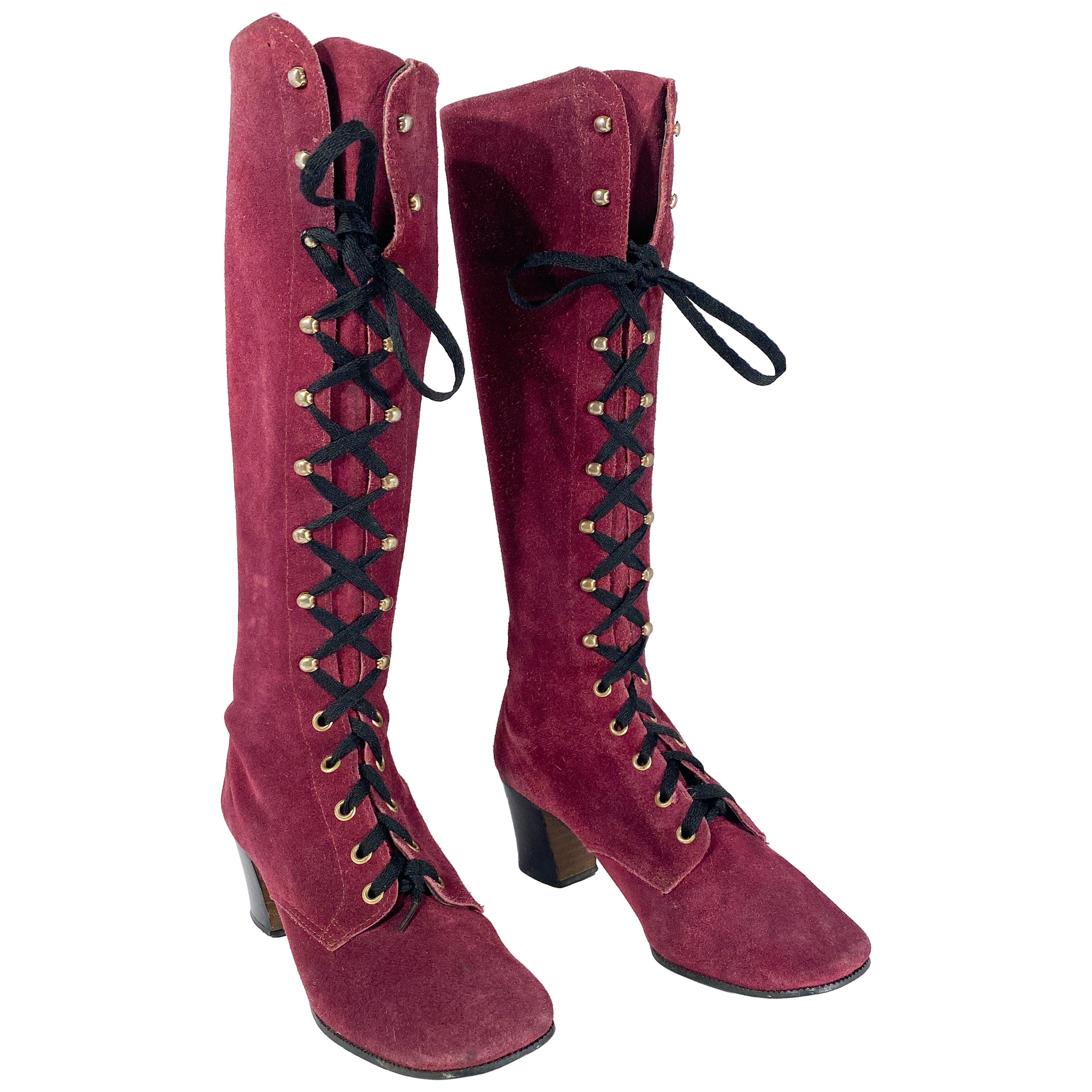 1960s/1970s Purple Suede Lace-up Boots