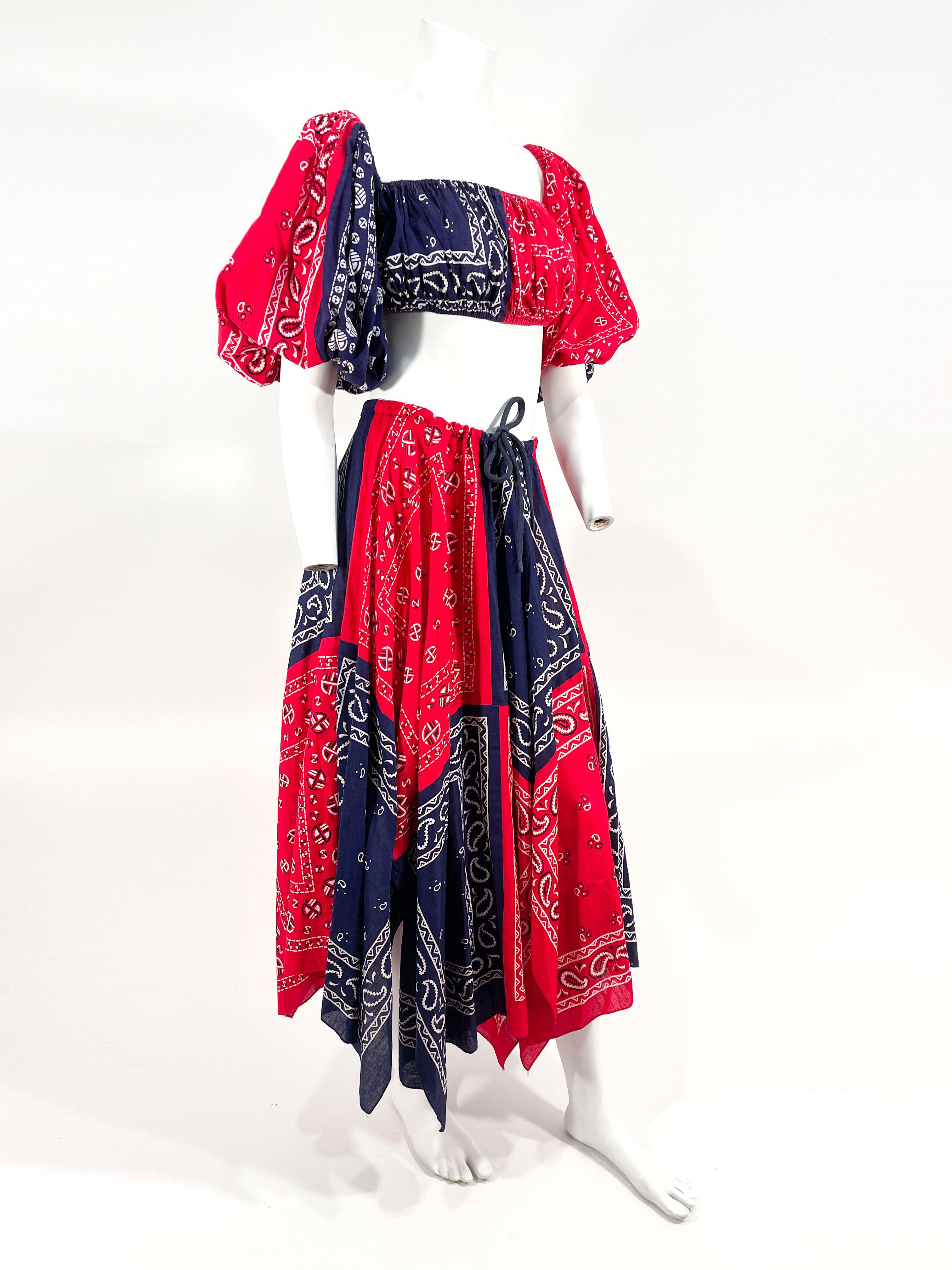 1960s/1970s Red and Blue Bandana Two Piece Set In Good Condition For Sale In San Francisco, CA