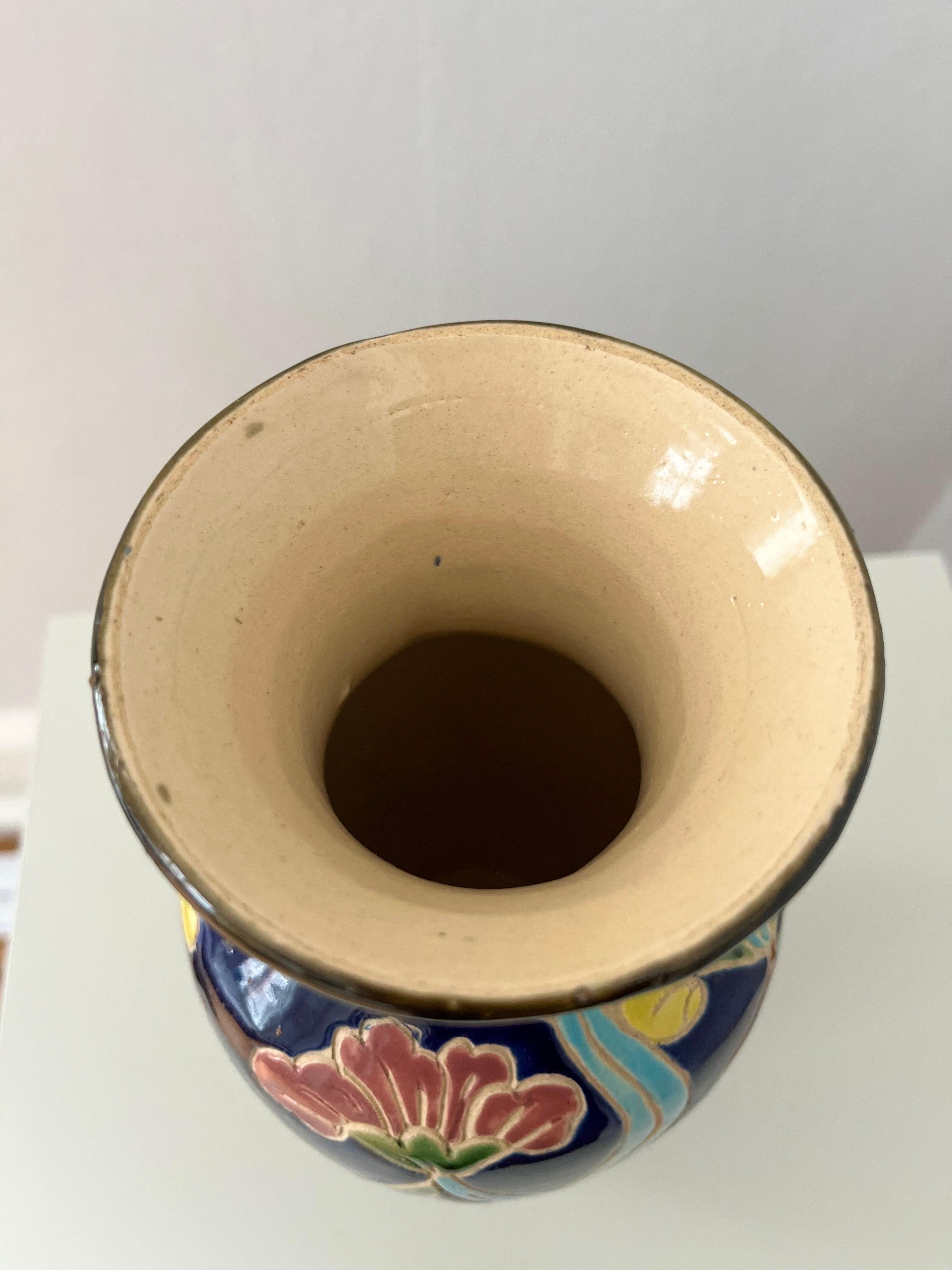 1960s/1970s Scandinavian Organic Modern Ceramic Vase with Colorful Floral Motifs For Sale 5