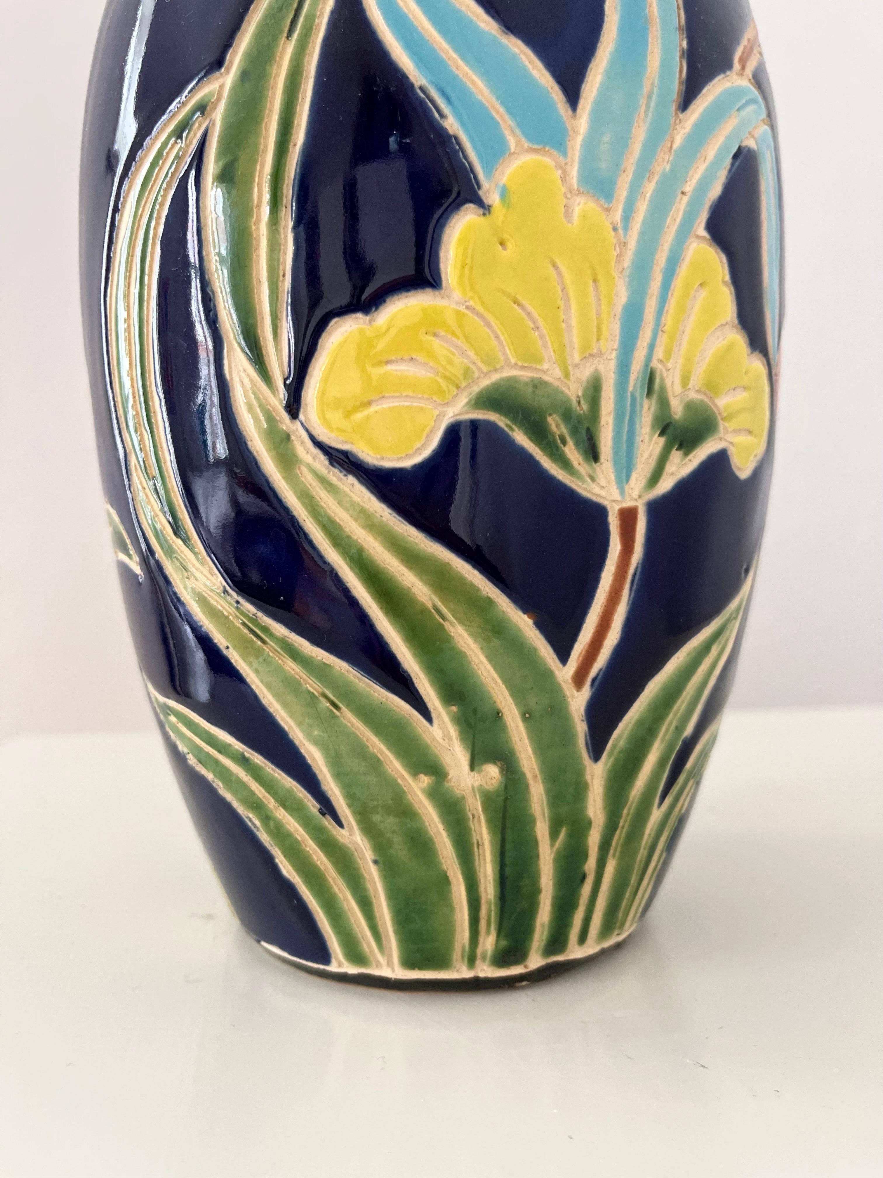 1960s/1970s Scandinavian Organic Modern Ceramic Vase with Colorful Floral Motifs For Sale 6