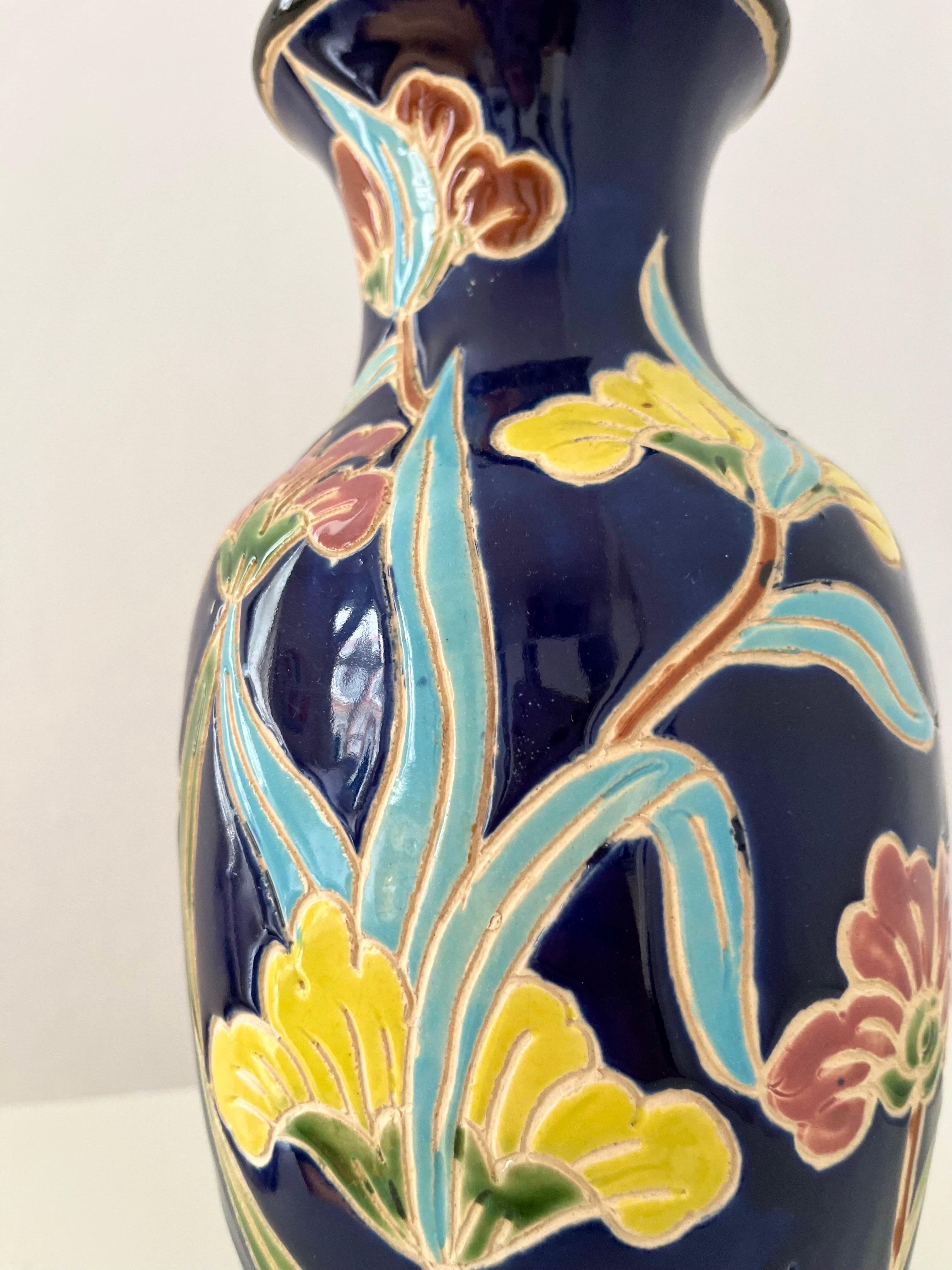 1960s/1970s Scandinavian Organic Modern Ceramic Vase with Colorful Floral Motifs For Sale 7