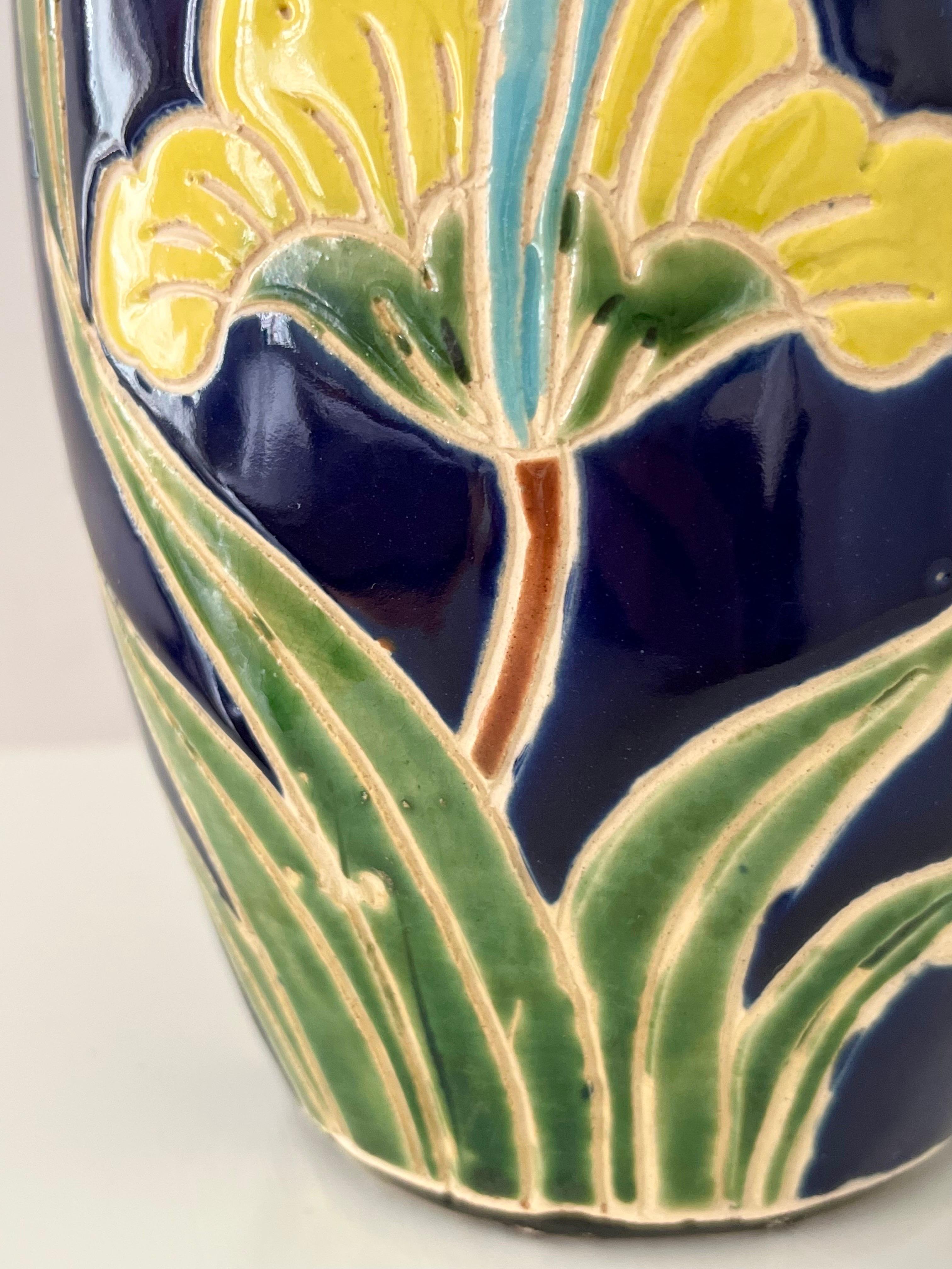 1960s/1970s Scandinavian Organic Modern Ceramic Vase with Colorful Floral Motifs For Sale 8
