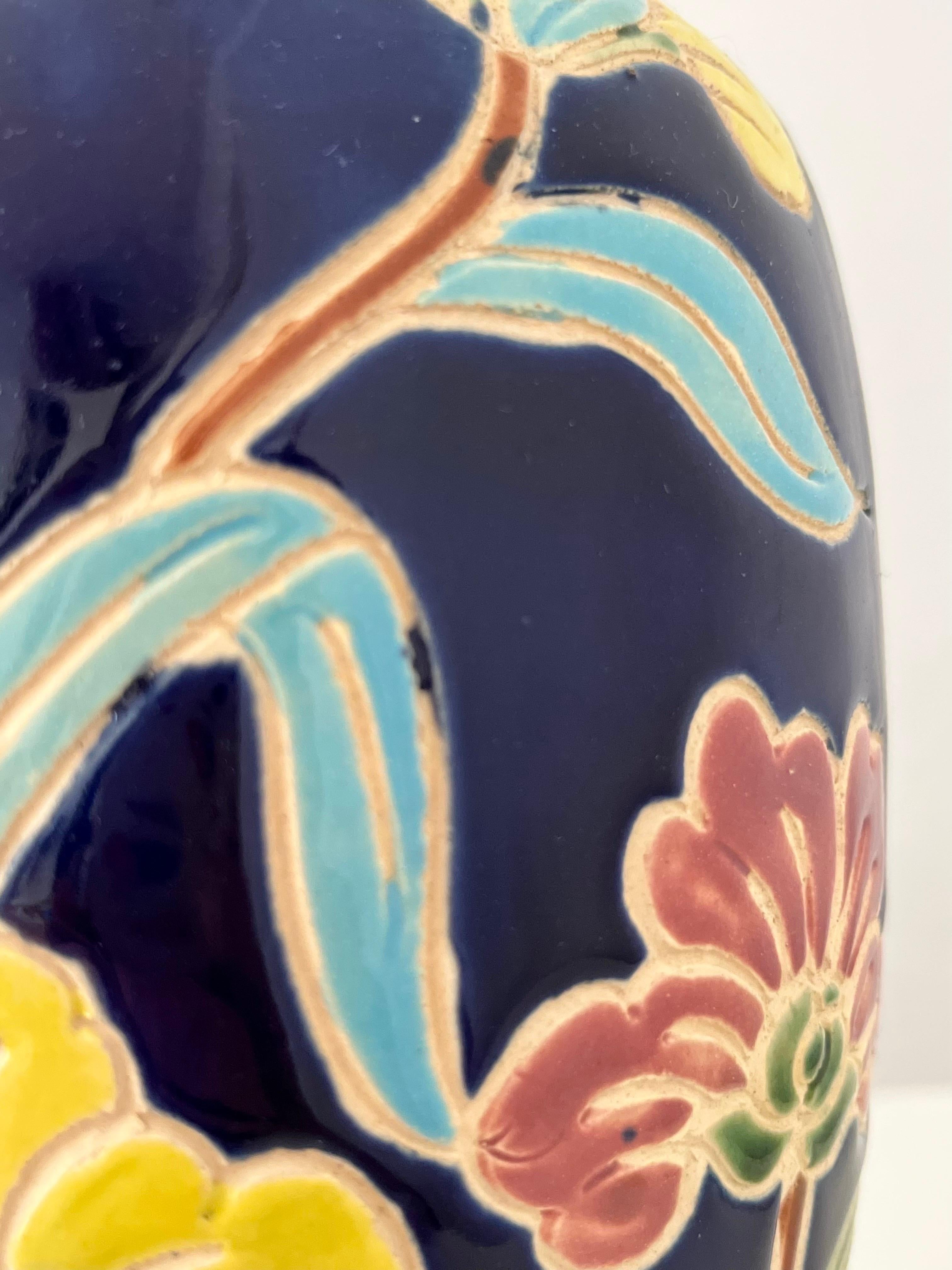 1960s/1970s Scandinavian Organic Modern Ceramic Vase with Colorful Floral Motifs For Sale 9