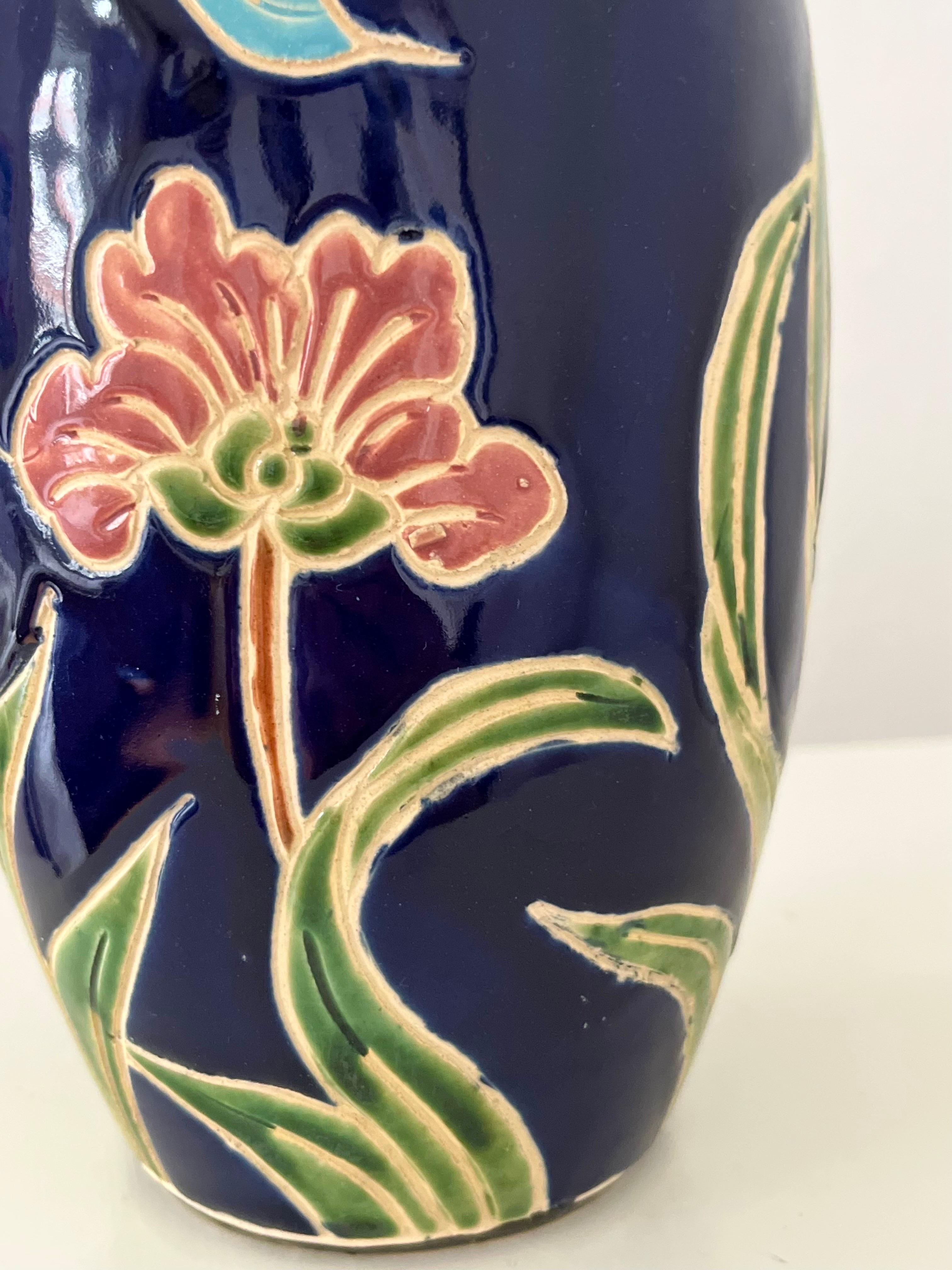 1960s/1970s Scandinavian Organic Modern Ceramic Vase with Colorful Floral Motifs For Sale 10
