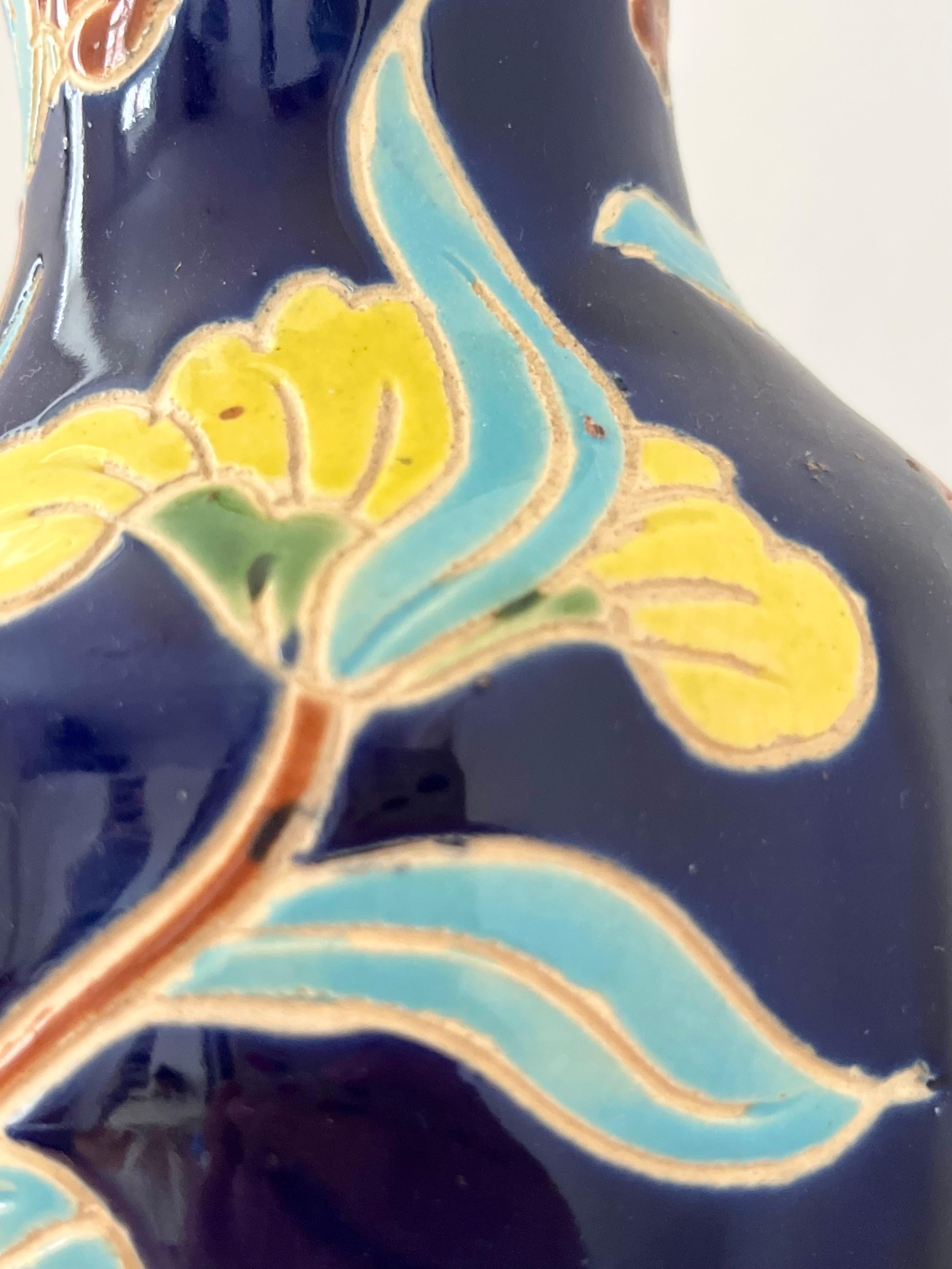 1960s/1970s Scandinavian Organic Modern Ceramic Vase with Colorful Floral Motifs For Sale 11