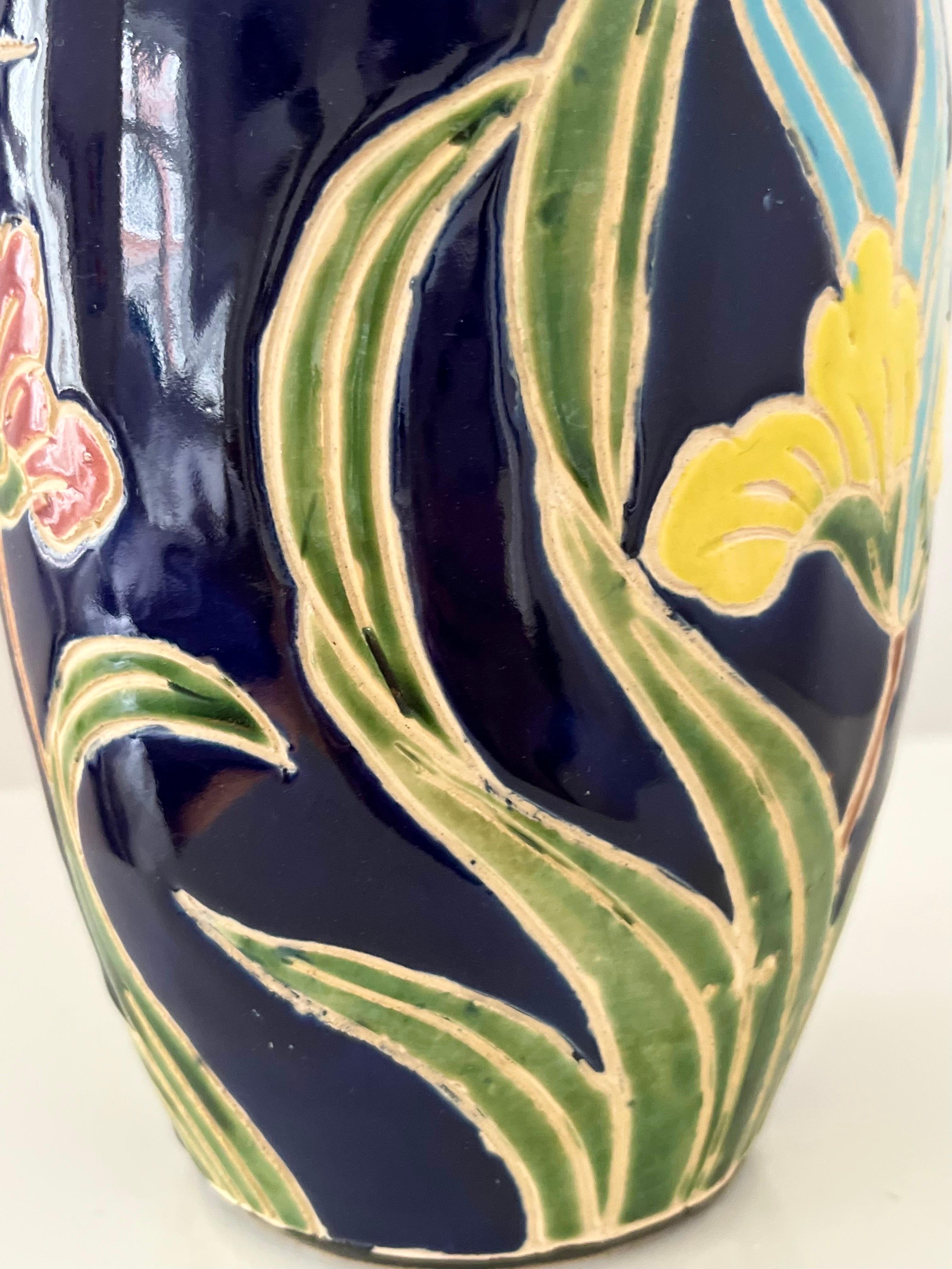 1960s/1970s Scandinavian Organic Modern Ceramic Vase with Colorful Floral Motifs For Sale 12