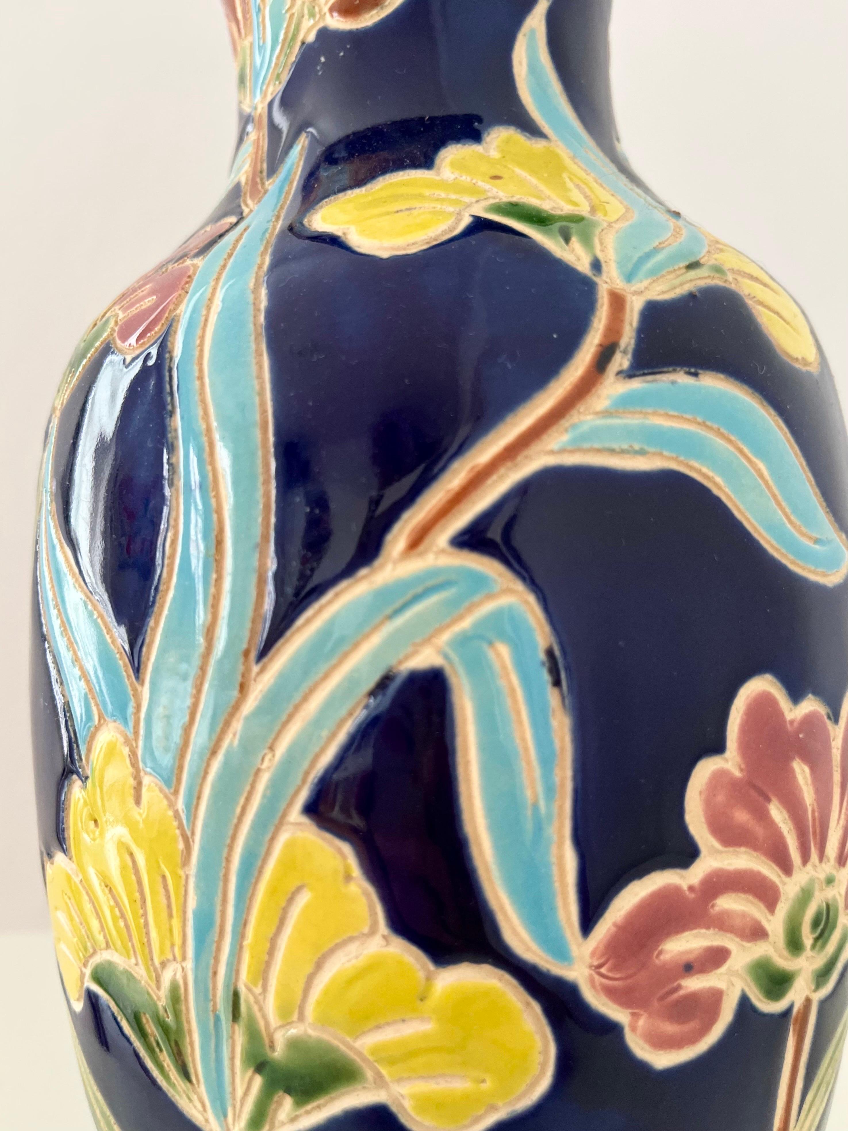 1960s/1970s Scandinavian Organic Modern Ceramic Vase with Colorful Floral Motifs For Sale 4