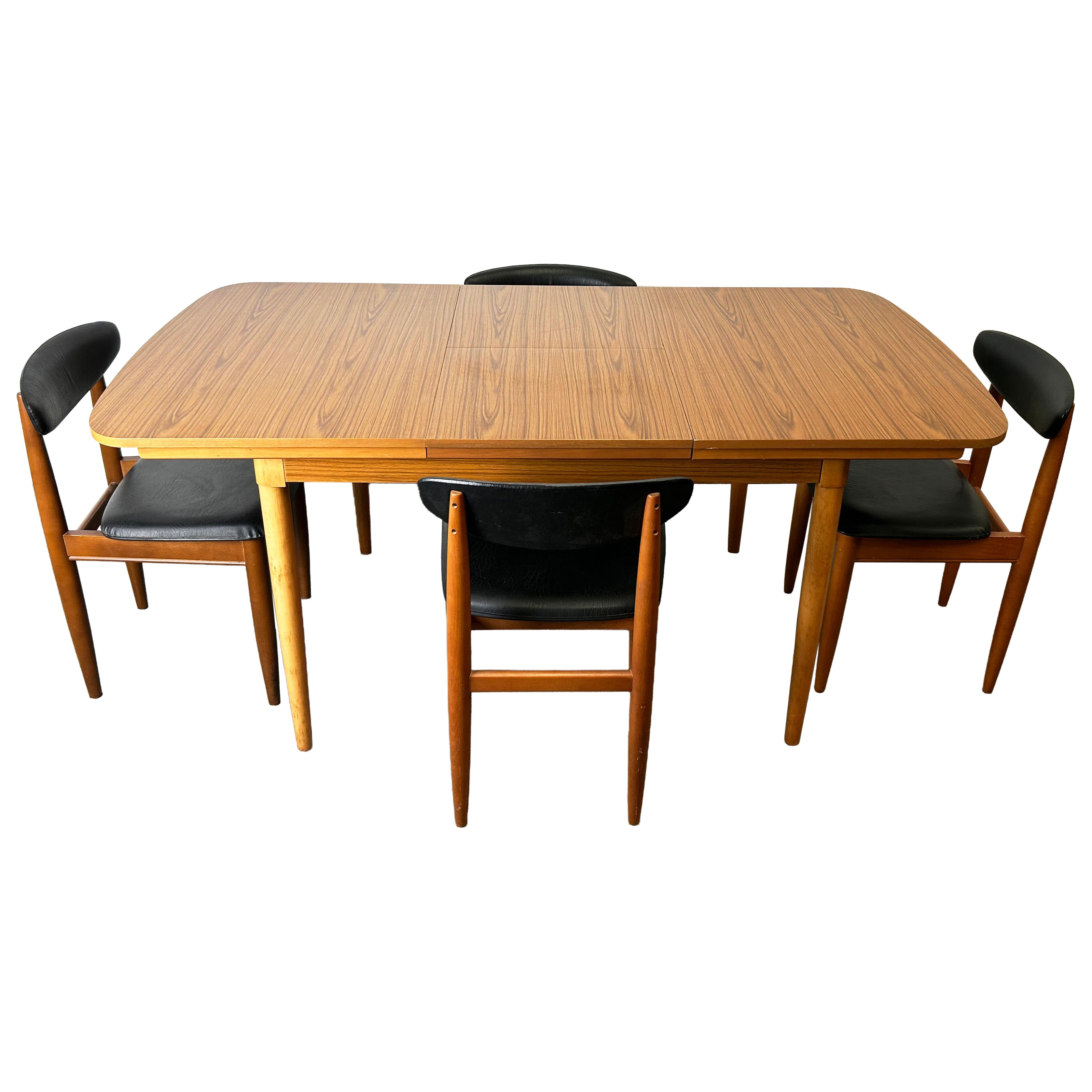 1960s–1970s Schreiber Mid-Century extending dining table with 4 matching dining For Sale