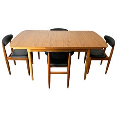 Mesa de comedor extensible Schreiber de mediados de siglo de 1960-1970 con 4 comedores a juego