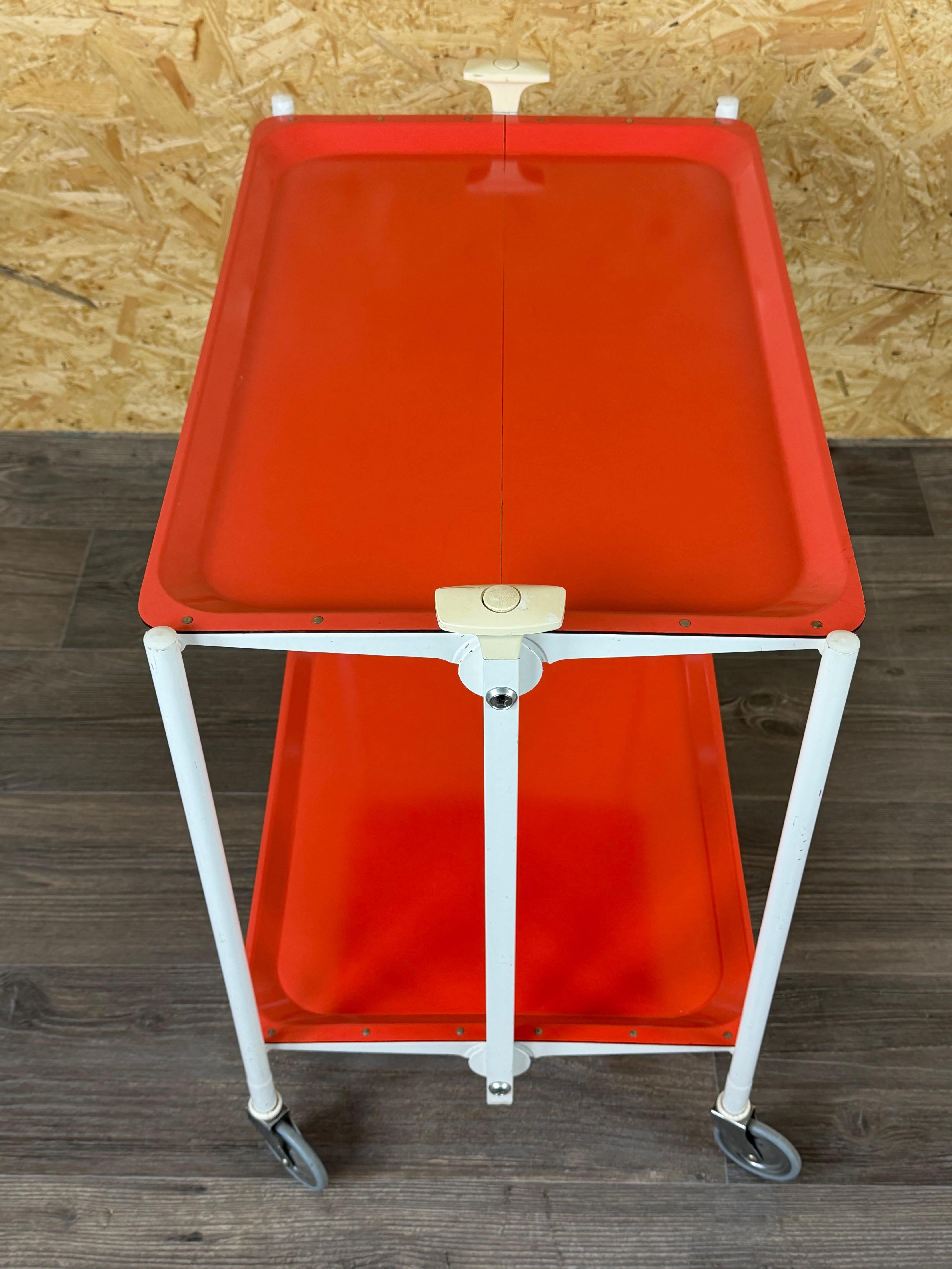 Metal 1960s 1970s Serving Cart Dinette Side Table Orange Space Age Design For Sale