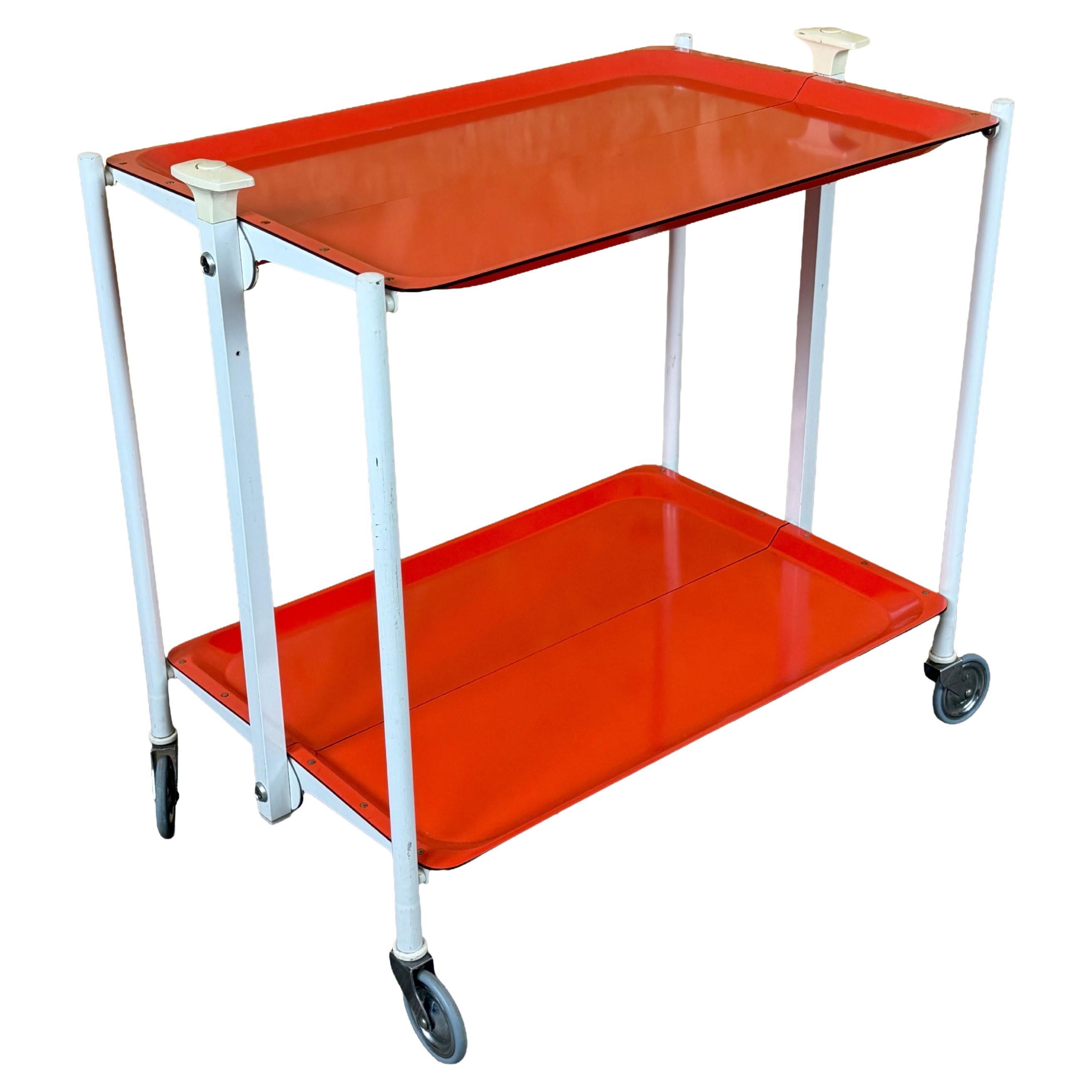 1960s 1970s Serving Cart Dinette Side Table Orange Space Age Design For Sale