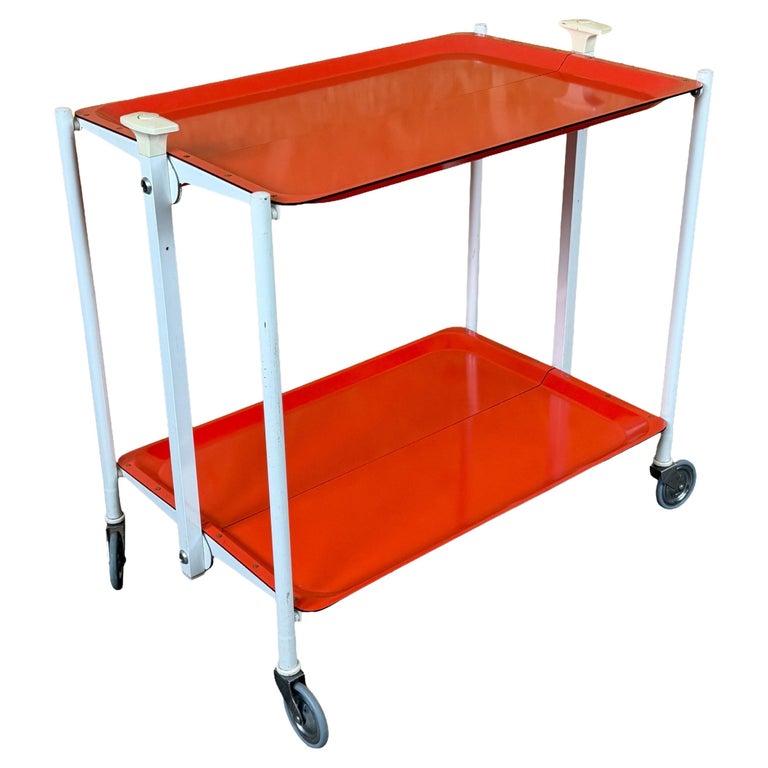 Table D'appoint / Chariot Bar Vintage Années 70 - Orange Et Chrome - Dimensions 40x40x60 Cm, Occasion