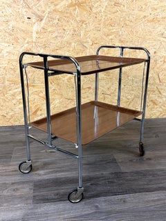 1960s 1970s Serving Cart Dinette Side Table Space Age Design Chrome Brown