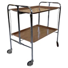 1960s 1970s Serving Cart Dinette Side Table Space Age Design Chrome Brown