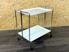 1960s 1970s Serving Cart Dinette Side Table Space Age Design Chrome White