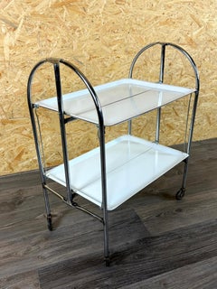 1960s 1970s Serving Cart Dinette Side Table Space Age Design Chrome White