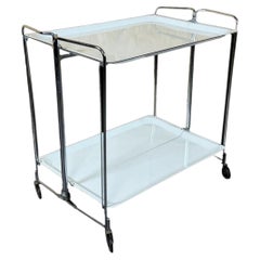 1960s 1970s Serving Cart Dinette Side Table Space Age Design Chrome White