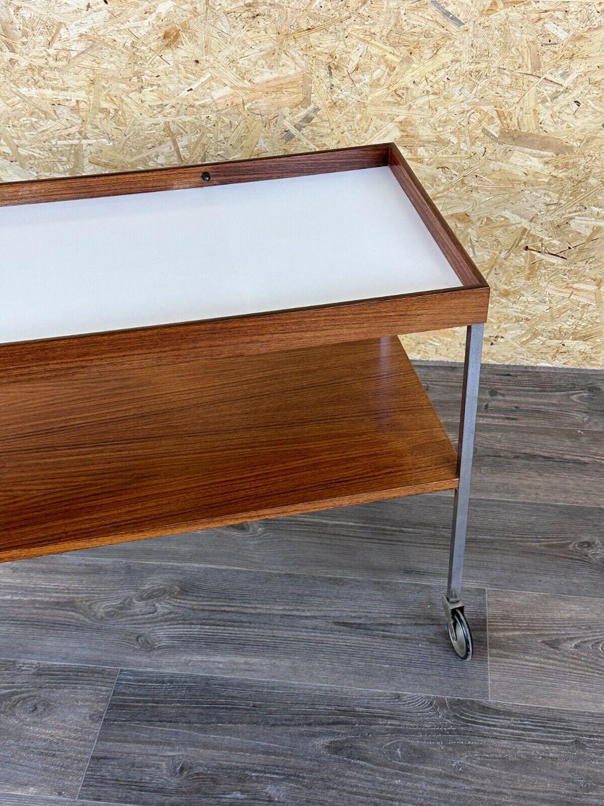 Chrome 1960s 1970s serving trolley walnut teak Walter Wirz for Wilhelm Renz Design For Sale