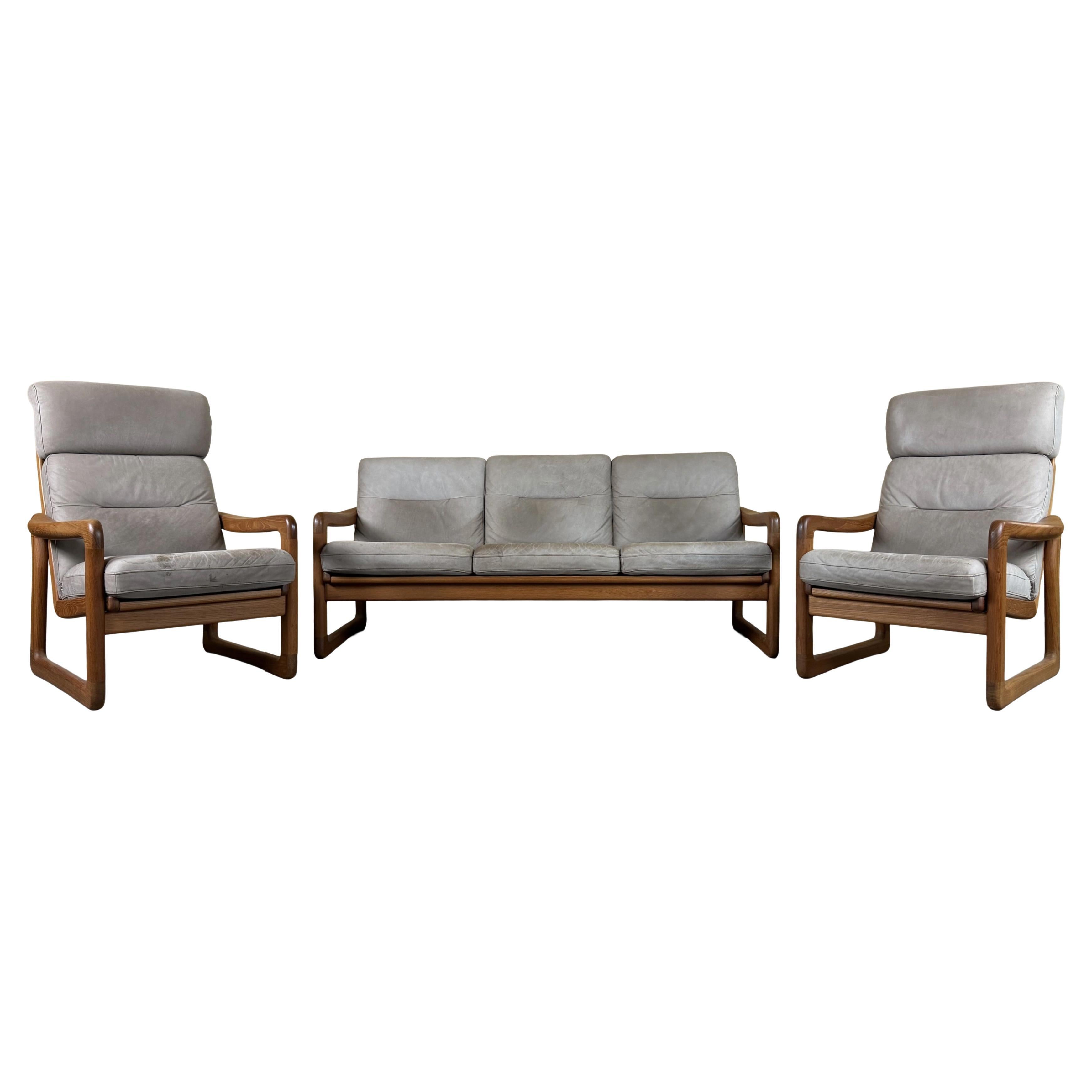 1960s 1970s Teak Sofa 
2 Easy Chairs by Holstebro Møbelfabrik A/S For Sale