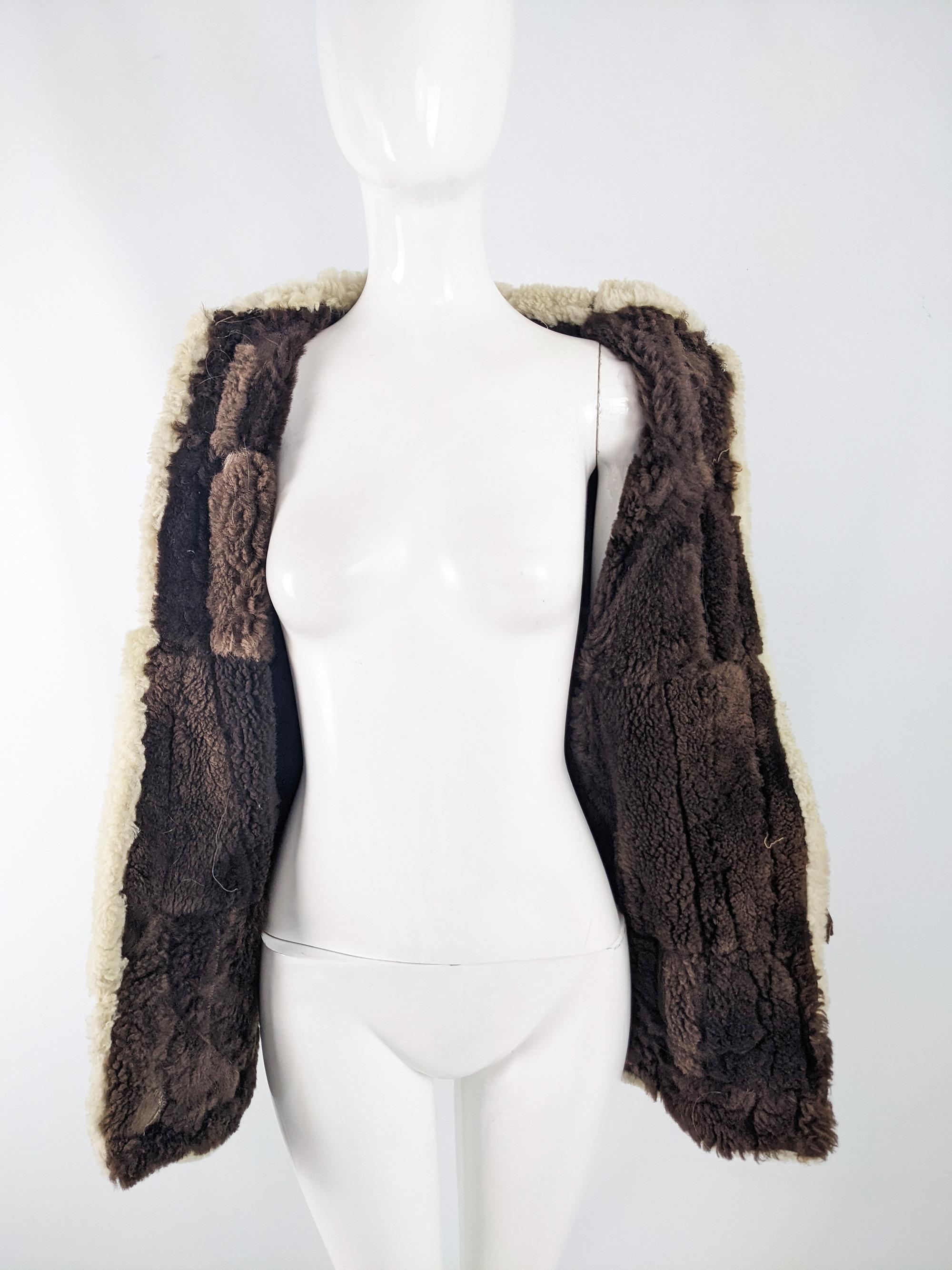 1960s 1970s Vintage Brown Sheepskin & Shearling Embroidered Boho Afghan Coat In Good Condition In Doncaster, South Yorkshire