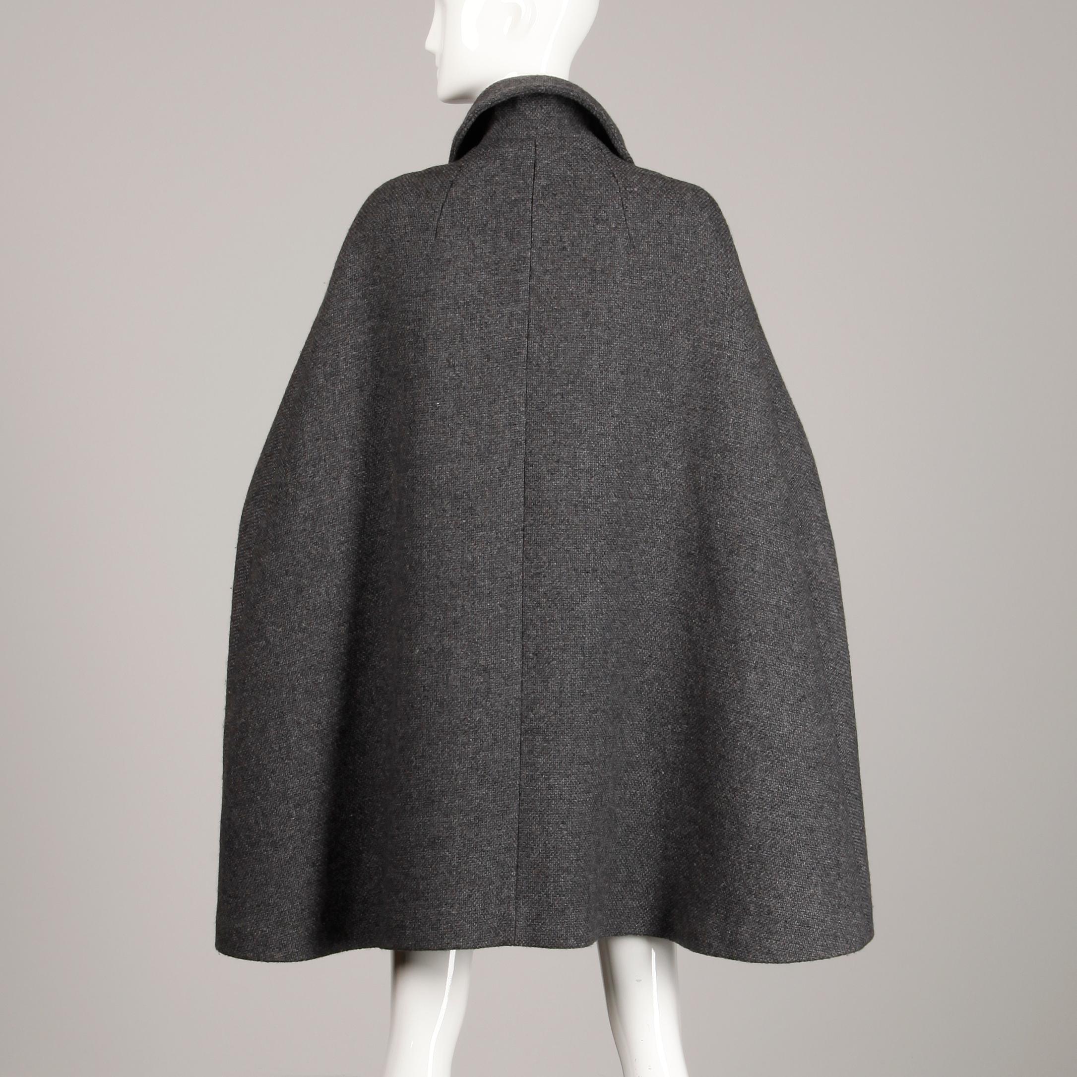 1960s/ 1970s Vintage Gray Wool Military-Inspired Cape Coat, Poncho, or Jacket 3