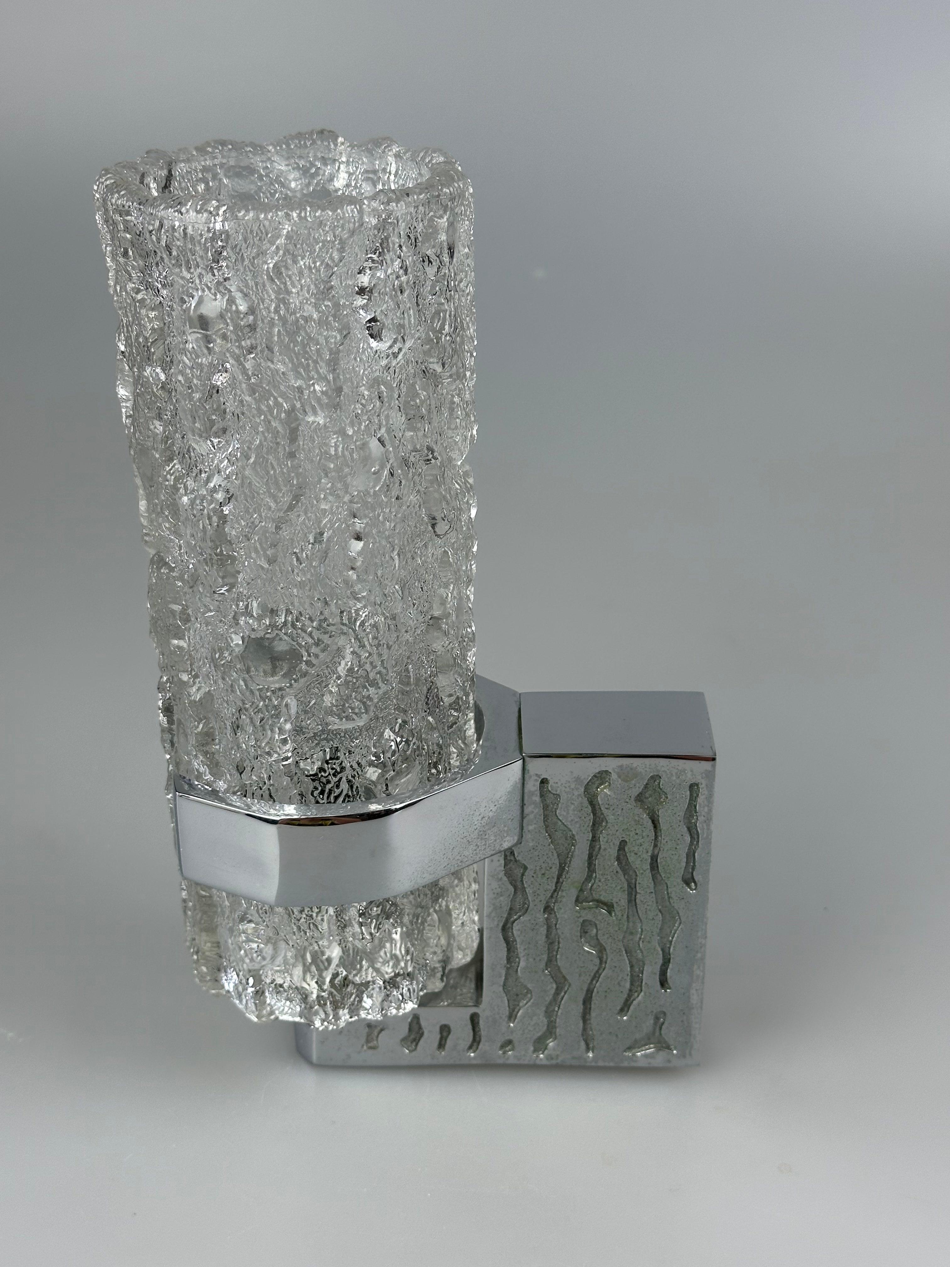 Mid-20th Century 1960s 1970s Wall Lamp in Glass & Chrome, Brutalist German Design For Sale