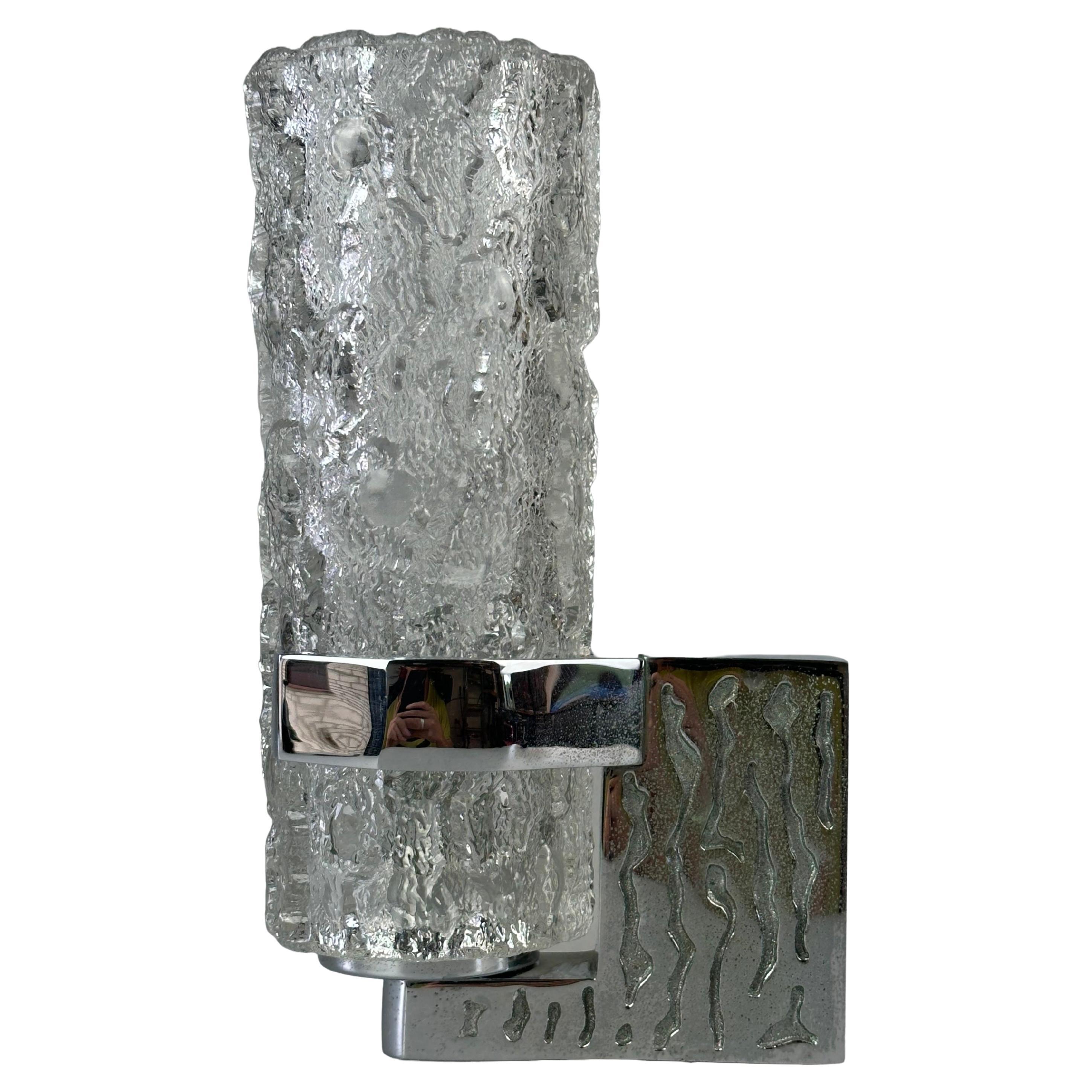 1960s 1970s Wall Lamp in Glass & Chrome, Brutalist German Design For Sale