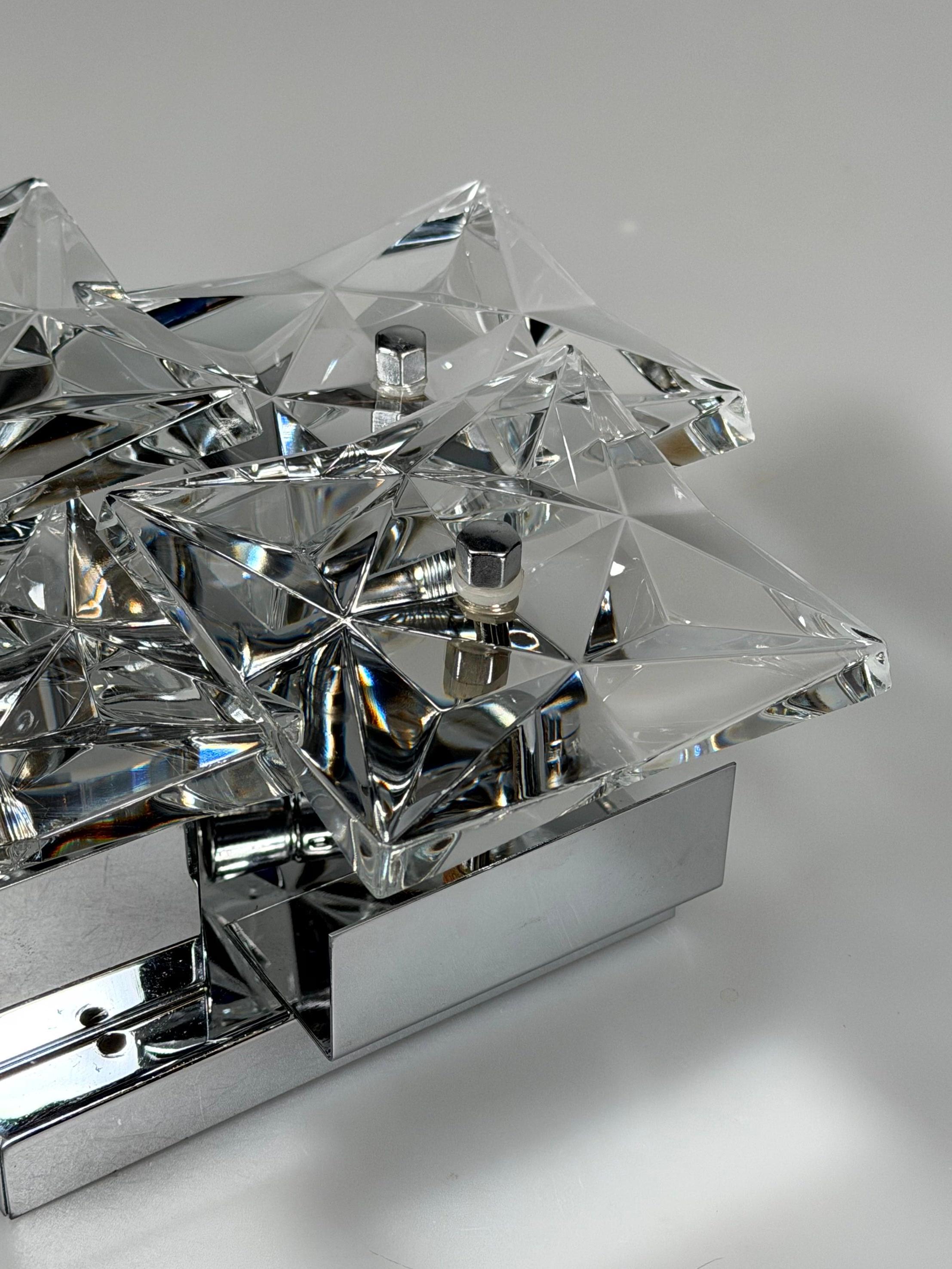 Bufanda de pared de los años 60 y 70 de Kinkeldey Lighting Germany en cristal y cromo en venta 4