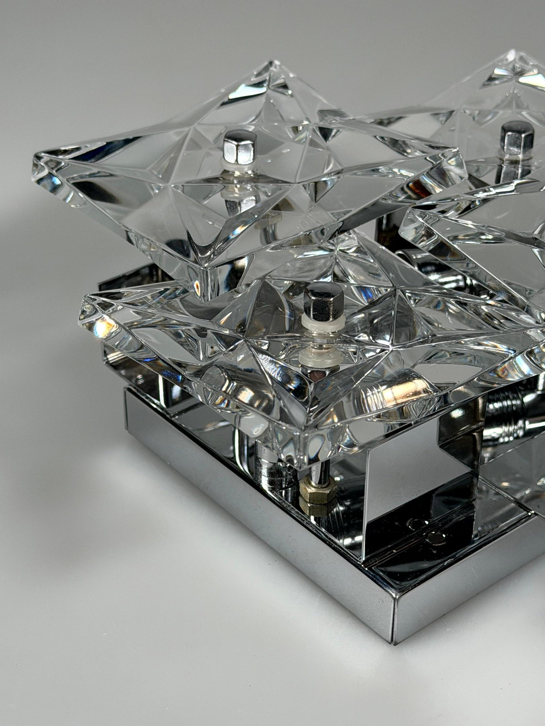 Bufanda de pared de los años 60 y 70 de Kinkeldey Lighting Germany en cristal y cromo en venta 5