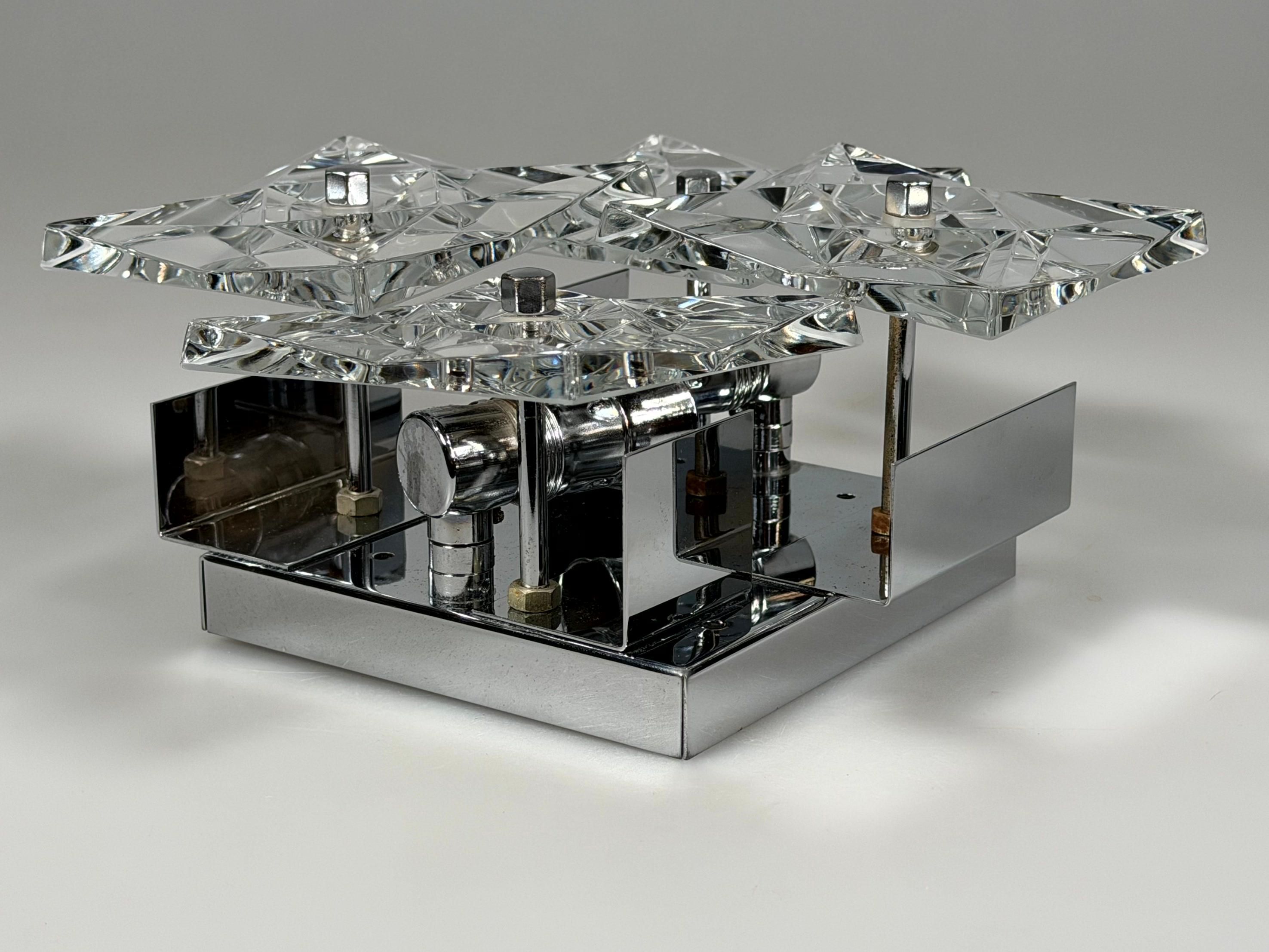 Bufanda de pared de los años 60 y 70 de Kinkeldey Lighting Germany en cristal y cromo en venta 6