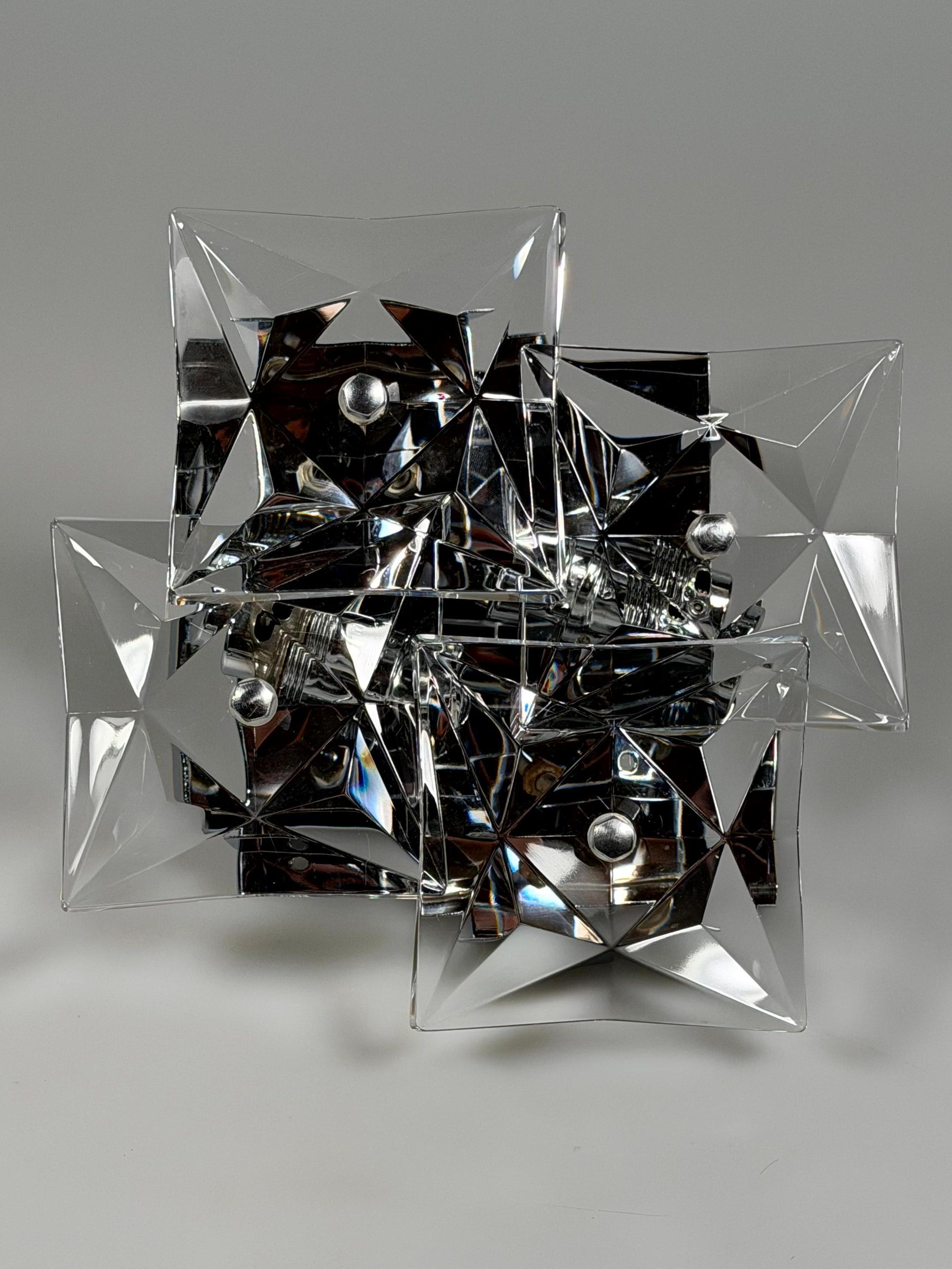 Bufanda de pared de los años 60 y 70 de Kinkeldey Lighting Germany en cristal y cromo en venta 7