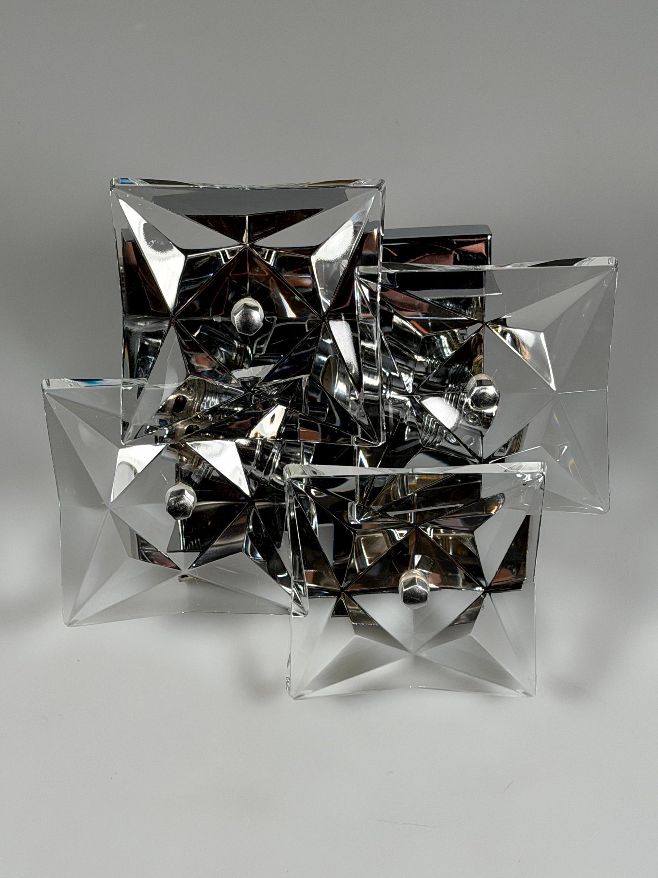 Bufanda de pared de los años 60 y 70 de Kinkeldey Lighting Germany en cristal y cromo en venta 8