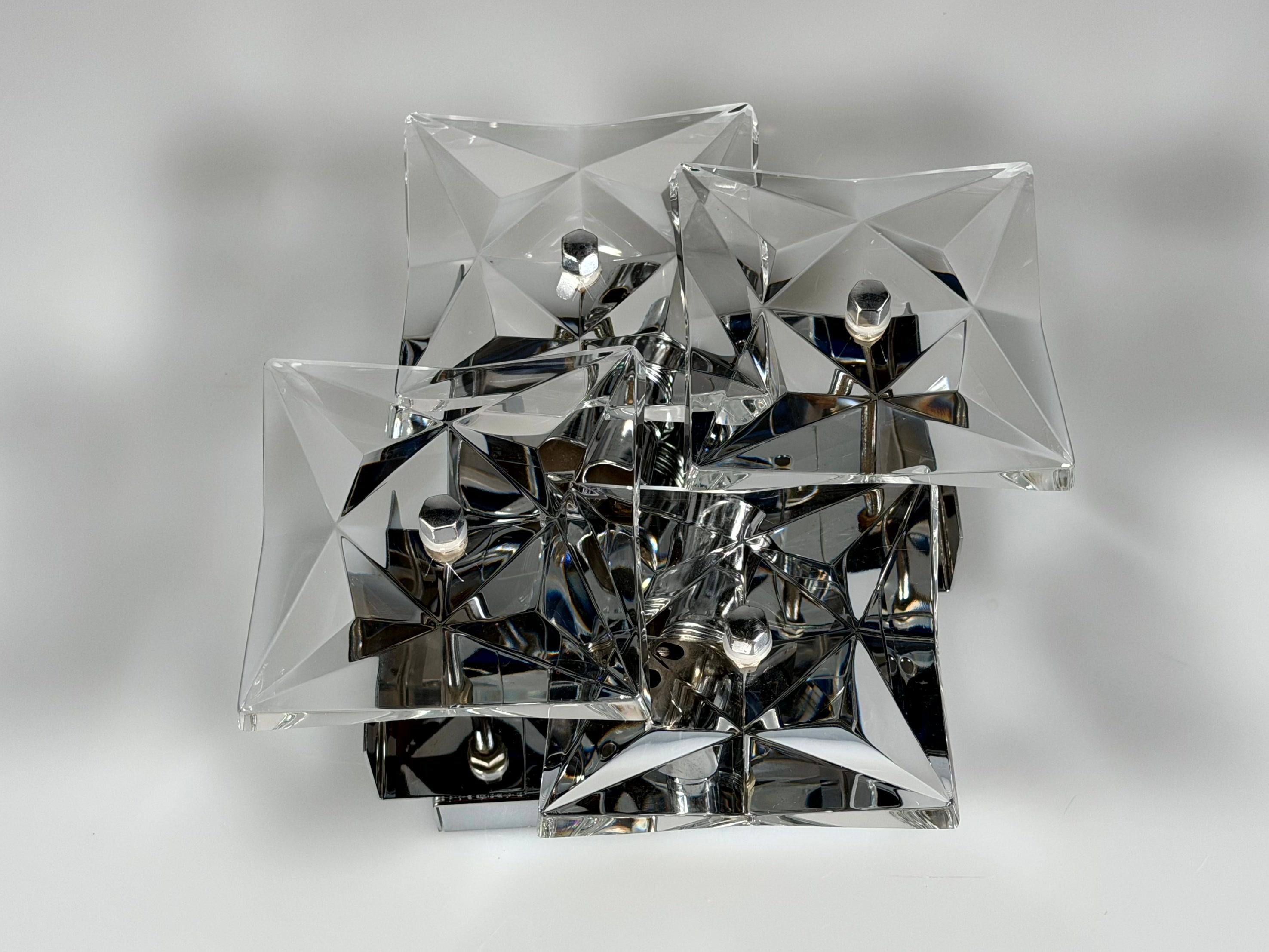 Bufanda de pared de los años 60 y 70 de Kinkeldey Lighting Germany en cristal y cromo Alemán en venta