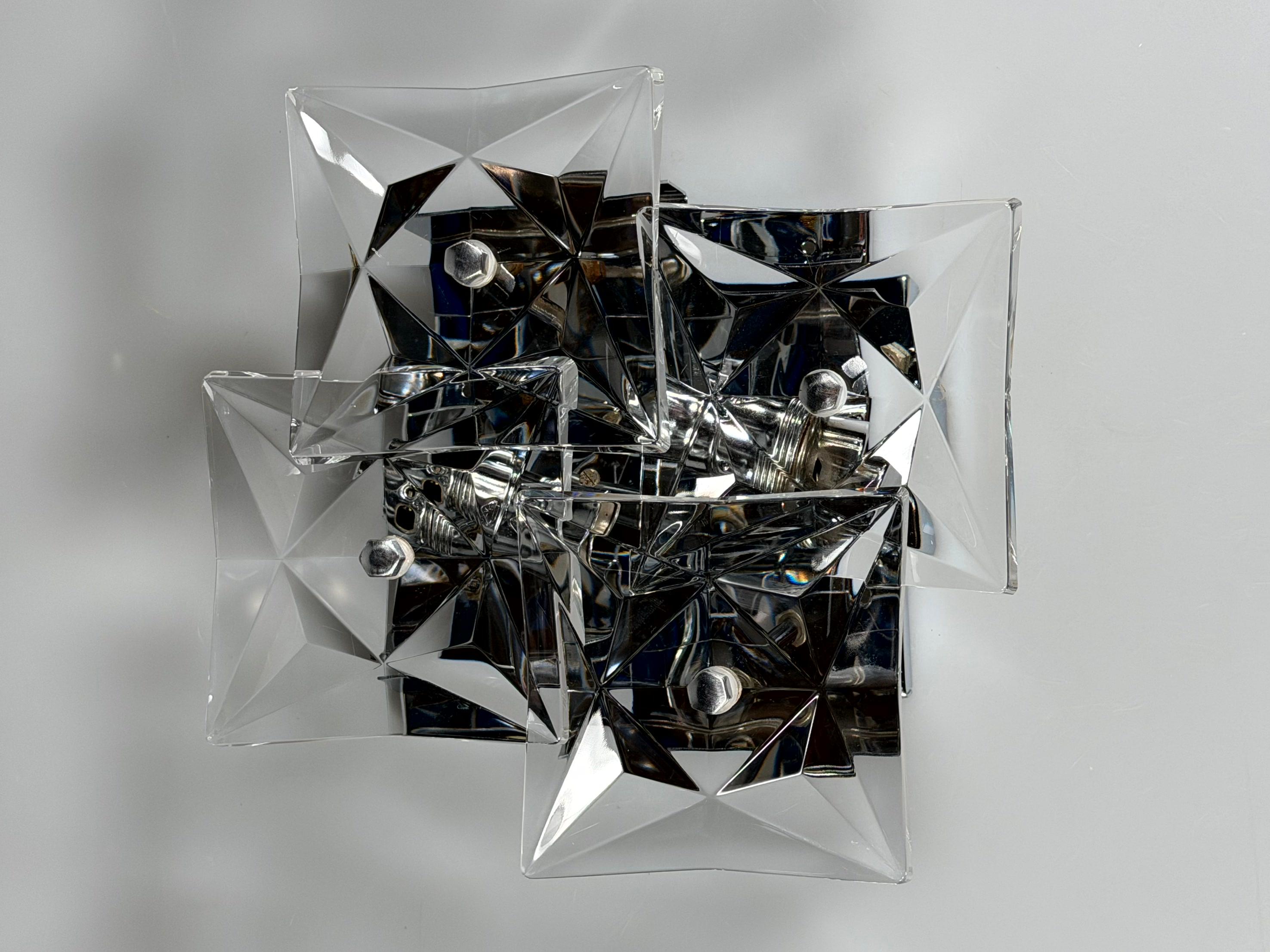 Bufanda de pared de los años 60 y 70 de Kinkeldey Lighting Germany en cristal y cromo Metal en venta