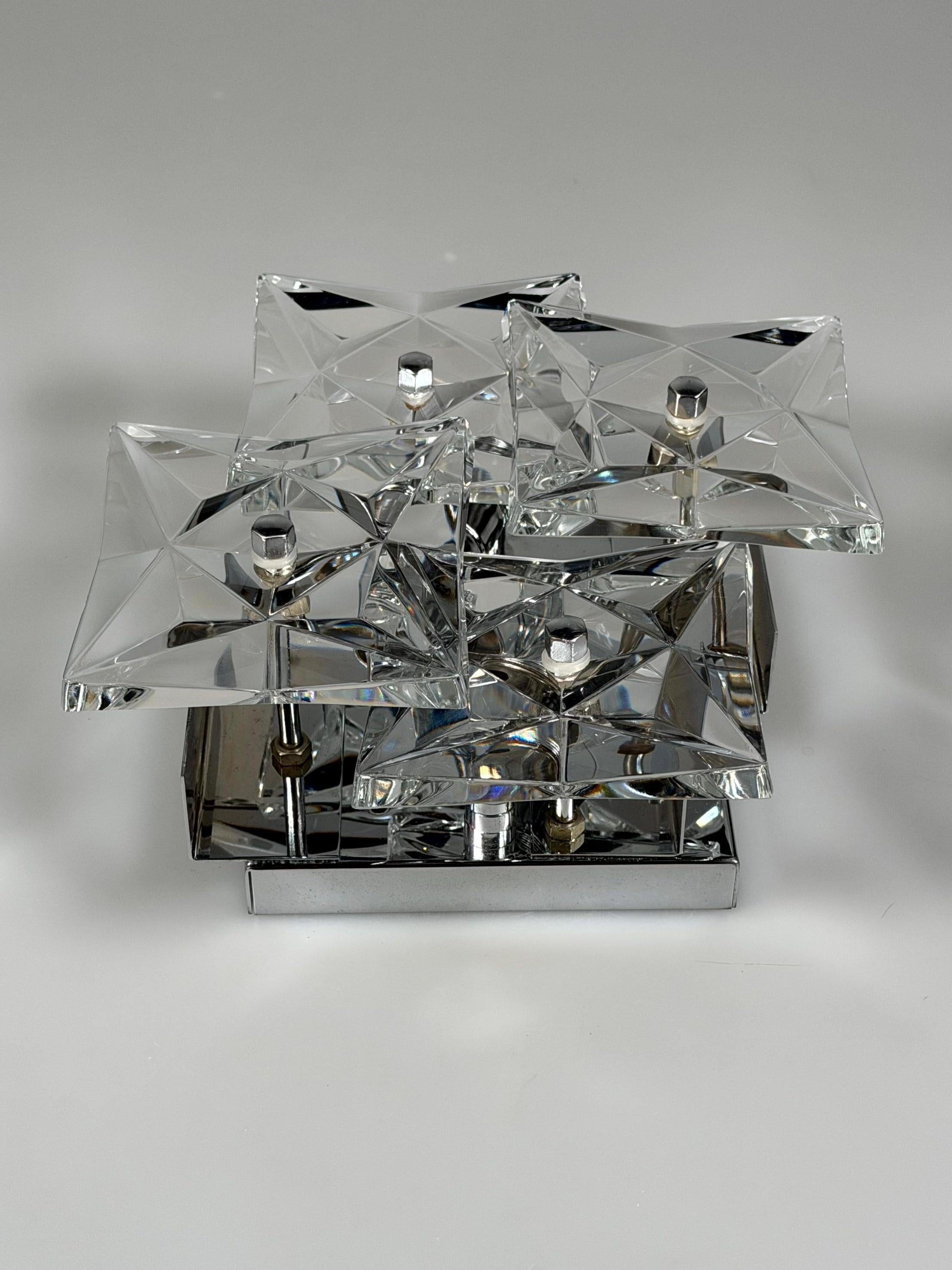 Bufanda de pared de los años 60 y 70 de Kinkeldey Lighting Germany en cristal y cromo en venta 1