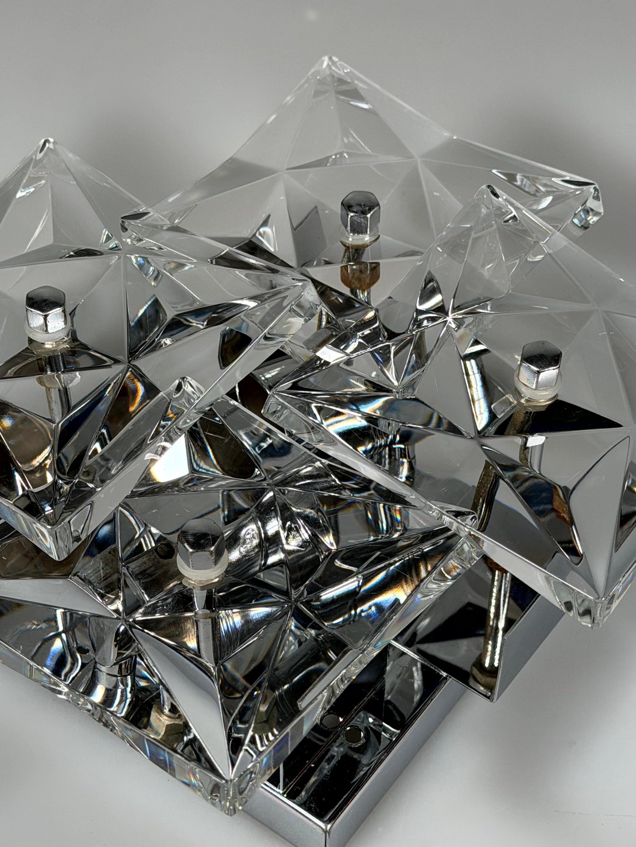 Bufanda de pared de los años 60 y 70 de Kinkeldey Lighting Germany en cristal y cromo en venta 3