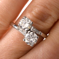 1960s 2 Diamond Platinum Bypass Cocktail Engagement Ring