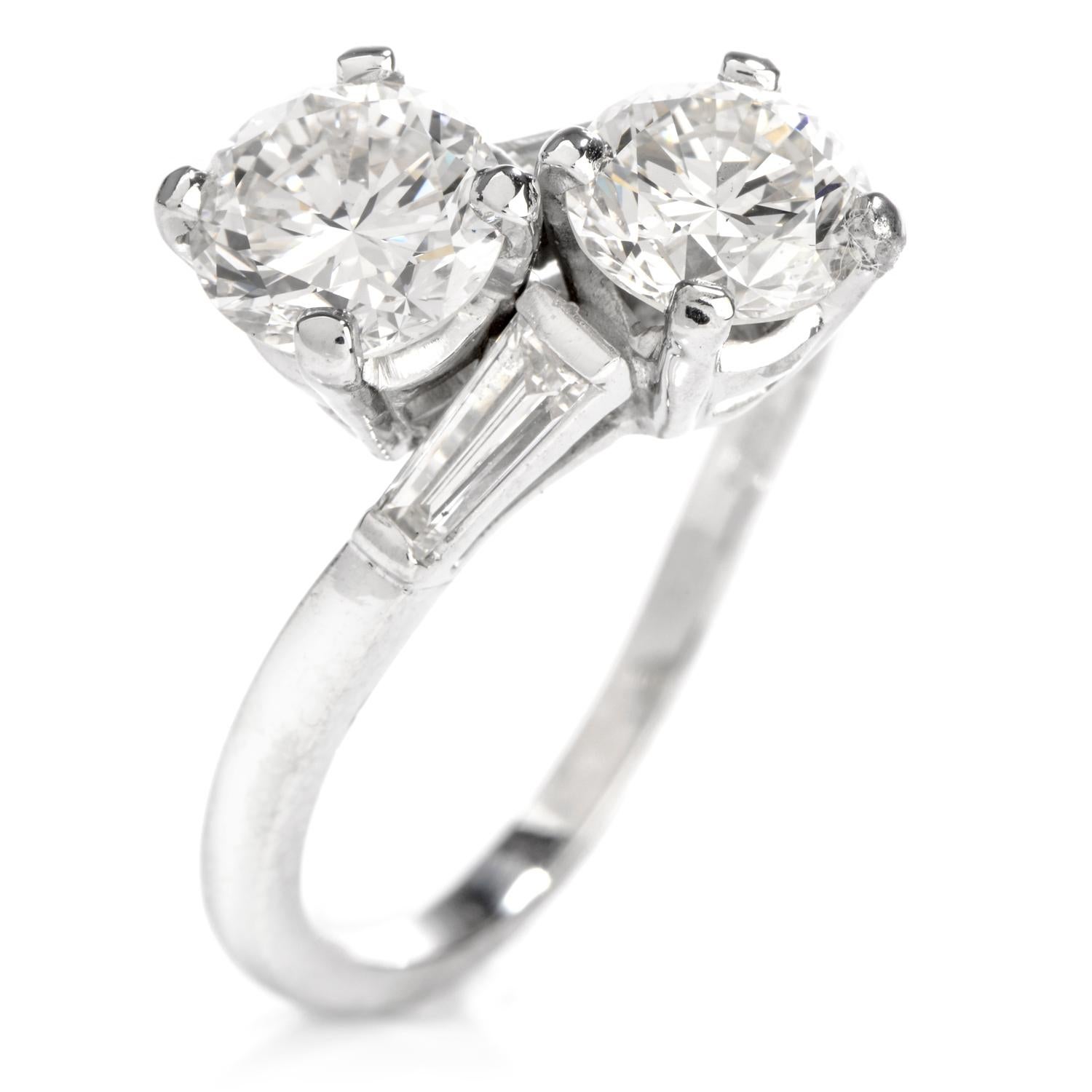 1960s 2 Diamond Platinum Bypass Cocktail Engagement Ring 1