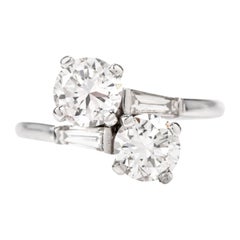 Retro 1960s 2 Diamond Platinum Bypass Cocktail Engagement Ring