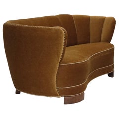 1960s, 2-seater Danish "Banan" sofa, original olive/green furniture velour.