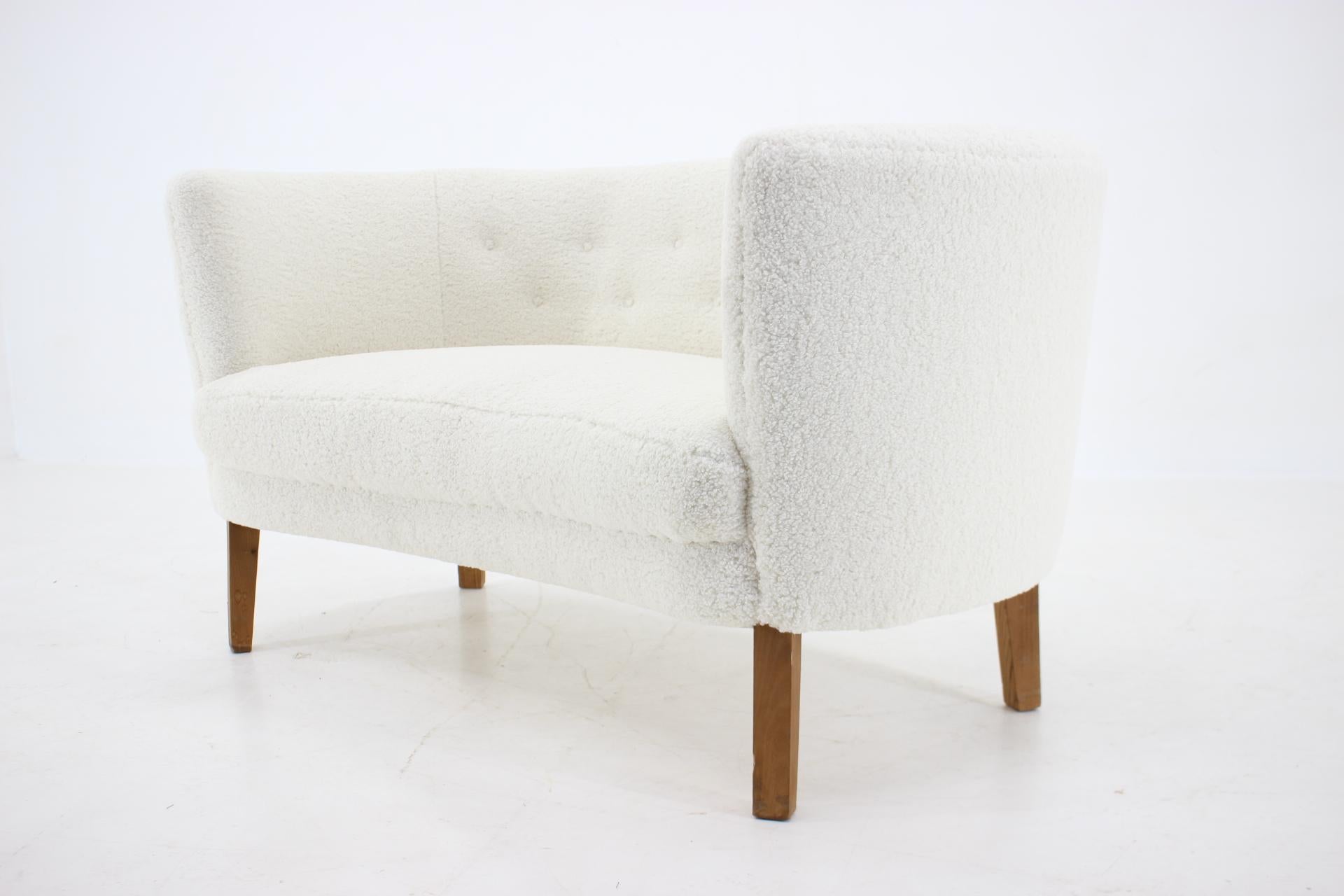 Art Deco 1960s 2-seater Sofa in Sheep Skin Fabric, Denmark  For Sale