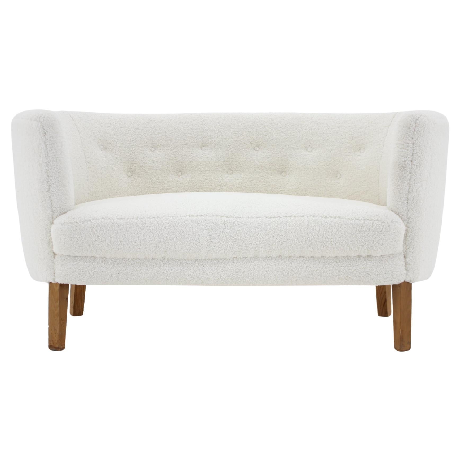 1960s 2 seater Sofa in Sheep Skin Fabric Denmark