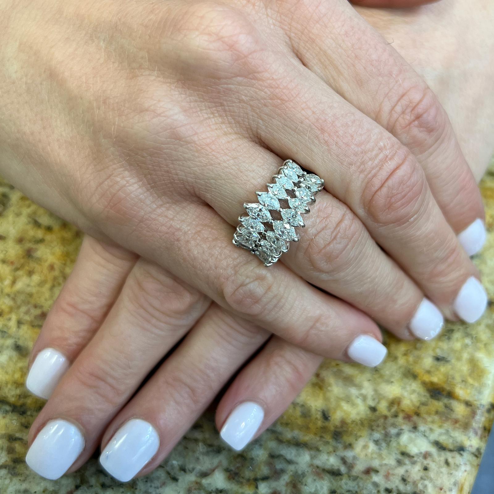 Marquise Cut 1960's 2.00 CTW Marquise Diamond Platinum Wedding Band Ring Vintage