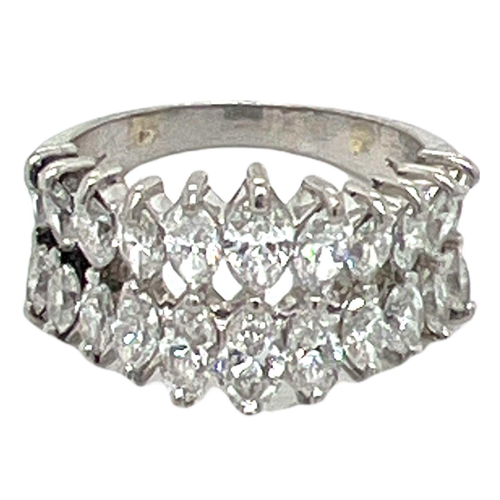 1960's 2.00 CTW Marquise Diamond Platinum Wedding Band Ring Vintage In Excellent Condition In Boca Raton, FL