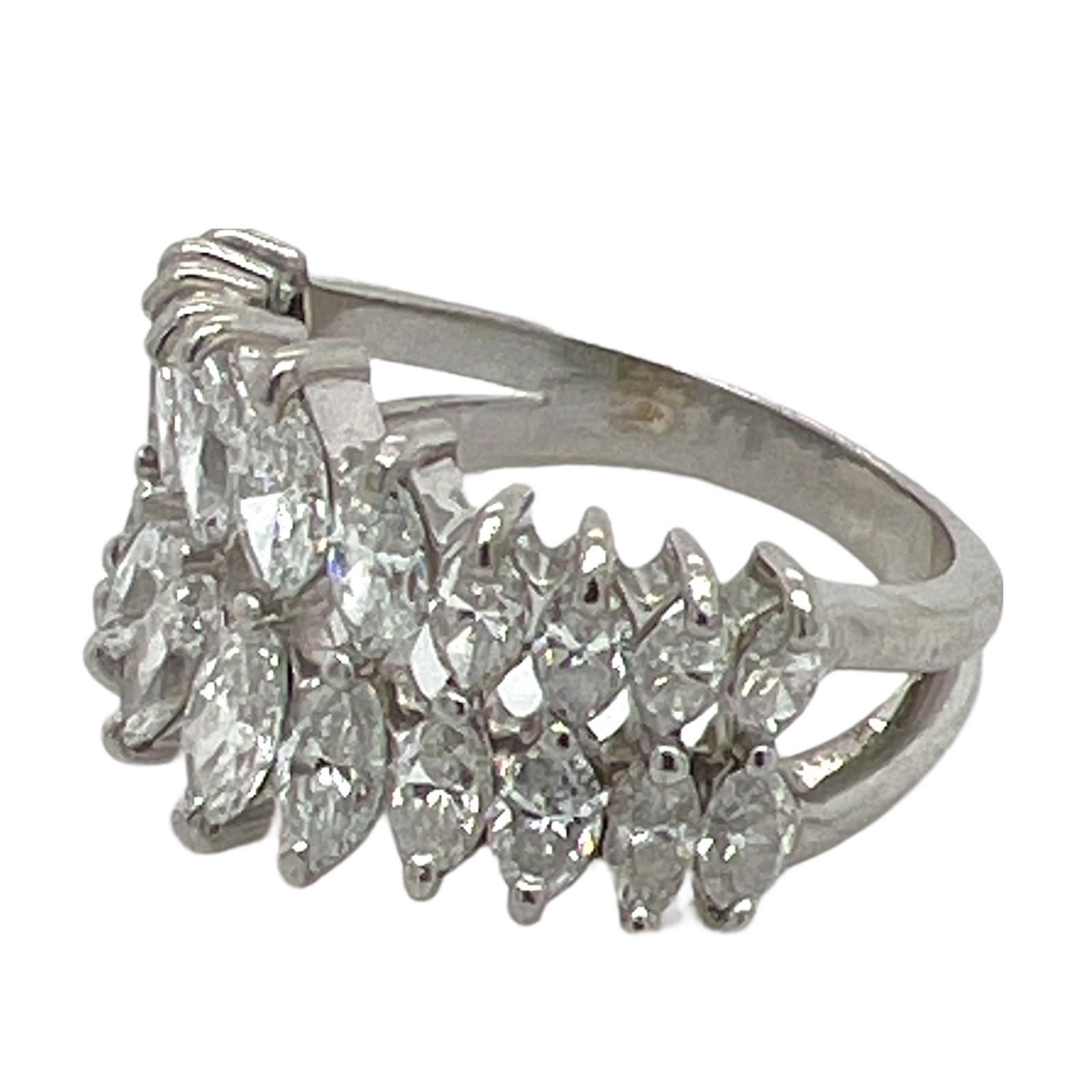 Women's 1960's 2.00 CTW Marquise Diamond Platinum Wedding Band Ring Vintage