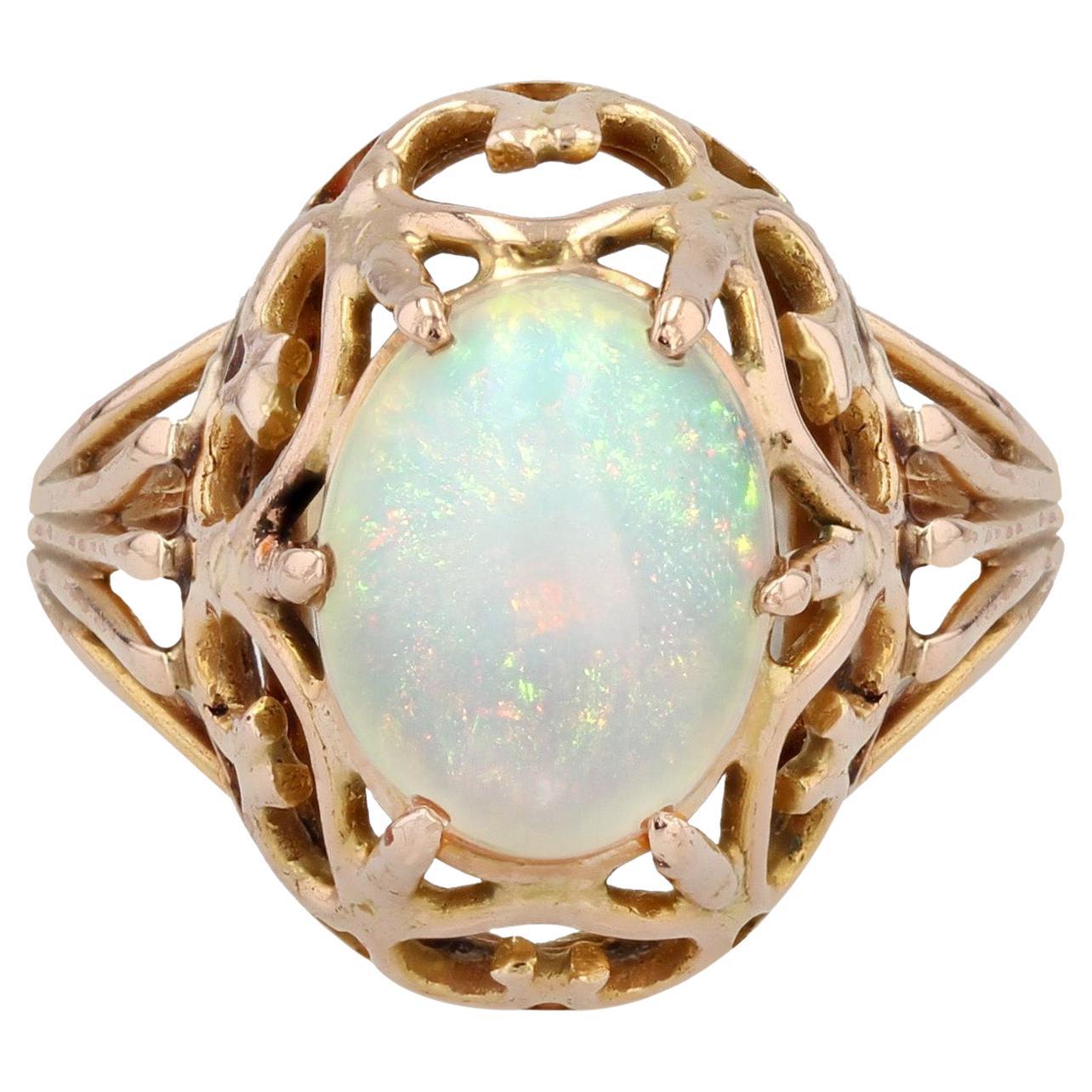 1960s 2.10 Carat Opal 18 Karat Rose Gold Retro Ring For Sale