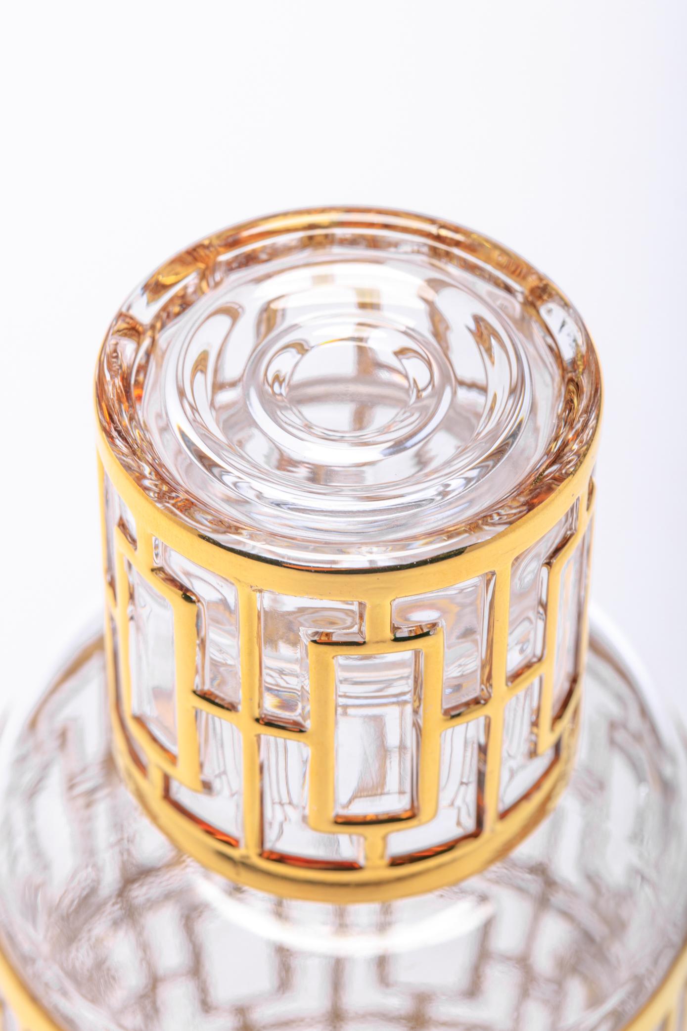 Mid-Century Modern Ensemble bouteille et verres Shoji Sake en or 22 carats des années 1960 par Imperial Glass Co. en vente